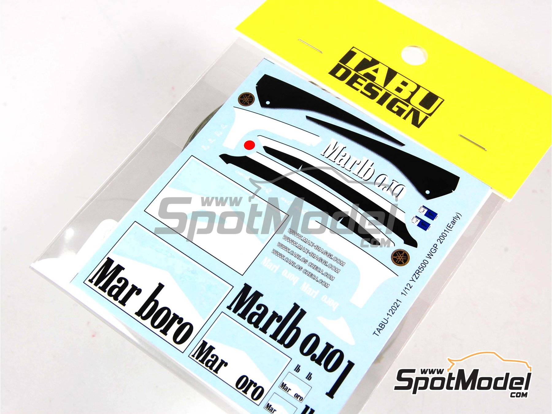 Image 1: Yamaha YZR500 patrocinado por Marlboro - Principio de temporada 2001 | Decoración en escala 1/12 fabricado por Tabu Design (ref. TABU12021, tambien 4545310801443)