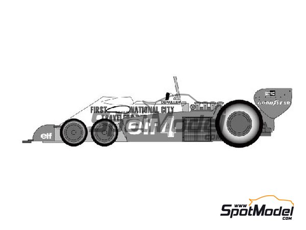 Image 1: Tyrrell Ford P34 Tyrrell Racing Team sponsored by First National City Travelers Checks - FIA Formula 1 World Championship 1977 | Marking / livery in 1/12 scale manufactured by Tabu Design (ref.&nbsp;TABU12037D, also 4545310015369)