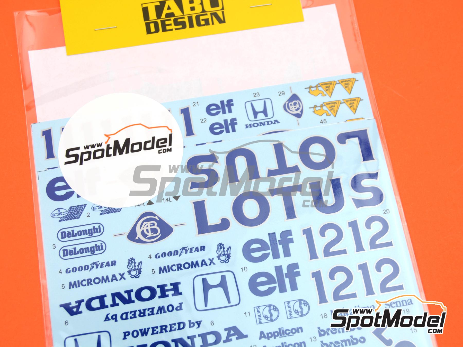 Image 3: Lotus Honda 99T patrocinado por Camel - Gran Premio de Formula 1 de Mónaco 1987 | Decoración en escala 1/12 fabricado por Tabu Design (ref. TABU12096, tambien 4545310021049)