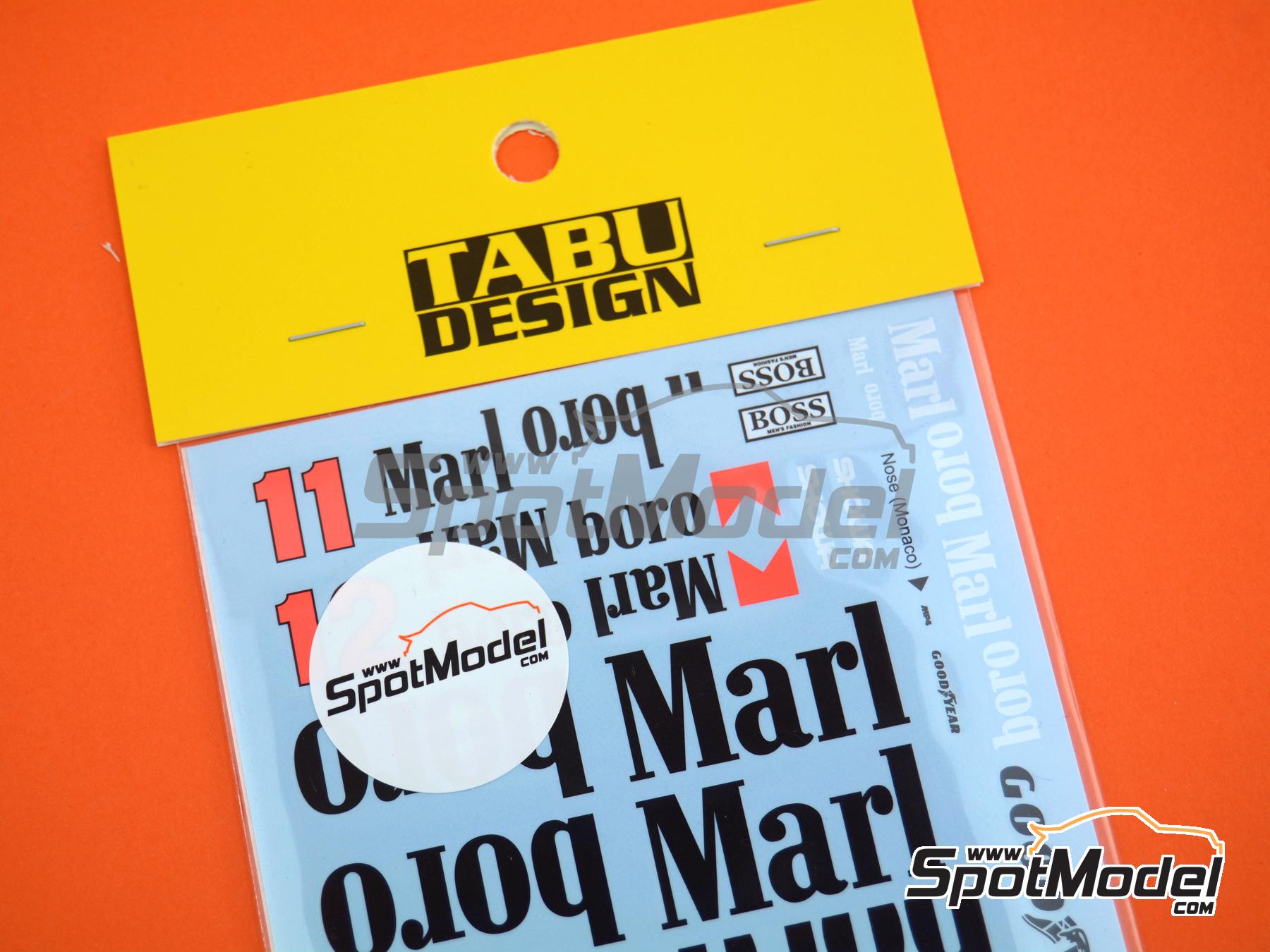 Image 3: McLaren Honda MP4/4 McLaren Racing Limited Team sponsored by Marlboro -  1988 | Marking / livery in 1/12 scale manufactured by Tabu Design (ref.&nbsp;TABU12098, also 4545310022015)
