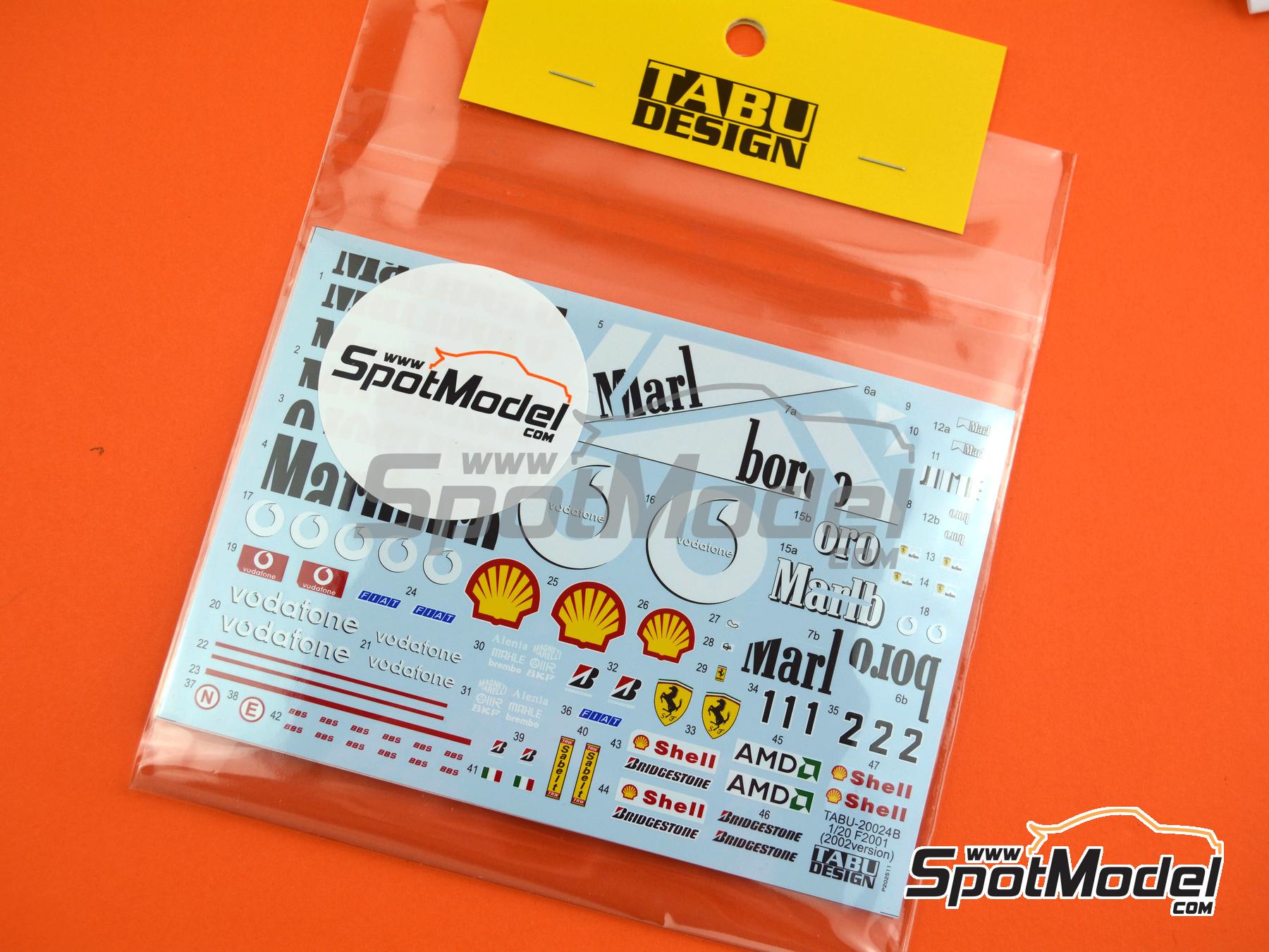 Image 1: Ferrari F2001 Scuderia Ferrari Marlboro Team - FIA Formula 1 World Championship 2002 | Marking / livery in 1/20 scale manufactured by Tabu Design (ref.&nbsp;TABU20024B, also 4545310802099)