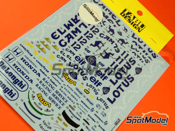 Image 1: Lotus Honda 99T Equipo Lotus patrocinado por Camel - Campeonato del Mundo FIA de Formula 1 1987 | Decoraci&oacute;n en escala&nbsp;1/20 fabricado por Tabu Design (ref.&nbsp;TABU20028E, tambien 4545310021377)