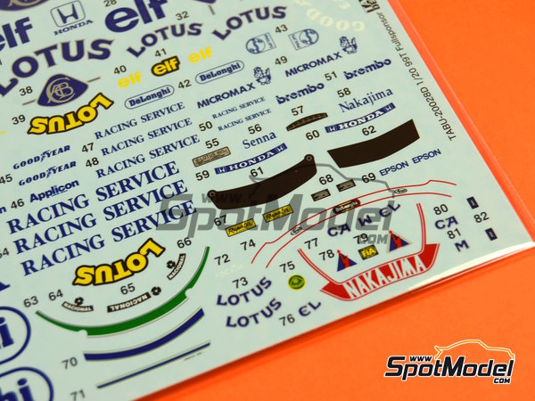 Image 2: Lotus Honda 99T Equipo Lotus patrocinado por Camel - Campeonato del Mundo FIA de Formula 1 1987 | Decoraci&oacute;n en escala&nbsp;1/20 fabricado por Tabu Design (ref.&nbsp;TABU20028E, tambien 4545310021377)