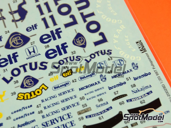 Image 4: Lotus Honda 99T Equipo Lotus patrocinado por Camel - Campeonato del Mundo FIA de Formula 1 1987 | Decoraci&oacute;n en escala&nbsp;1/20 fabricado por Tabu Design (ref.&nbsp;TABU20028E, tambien 4545310021377)