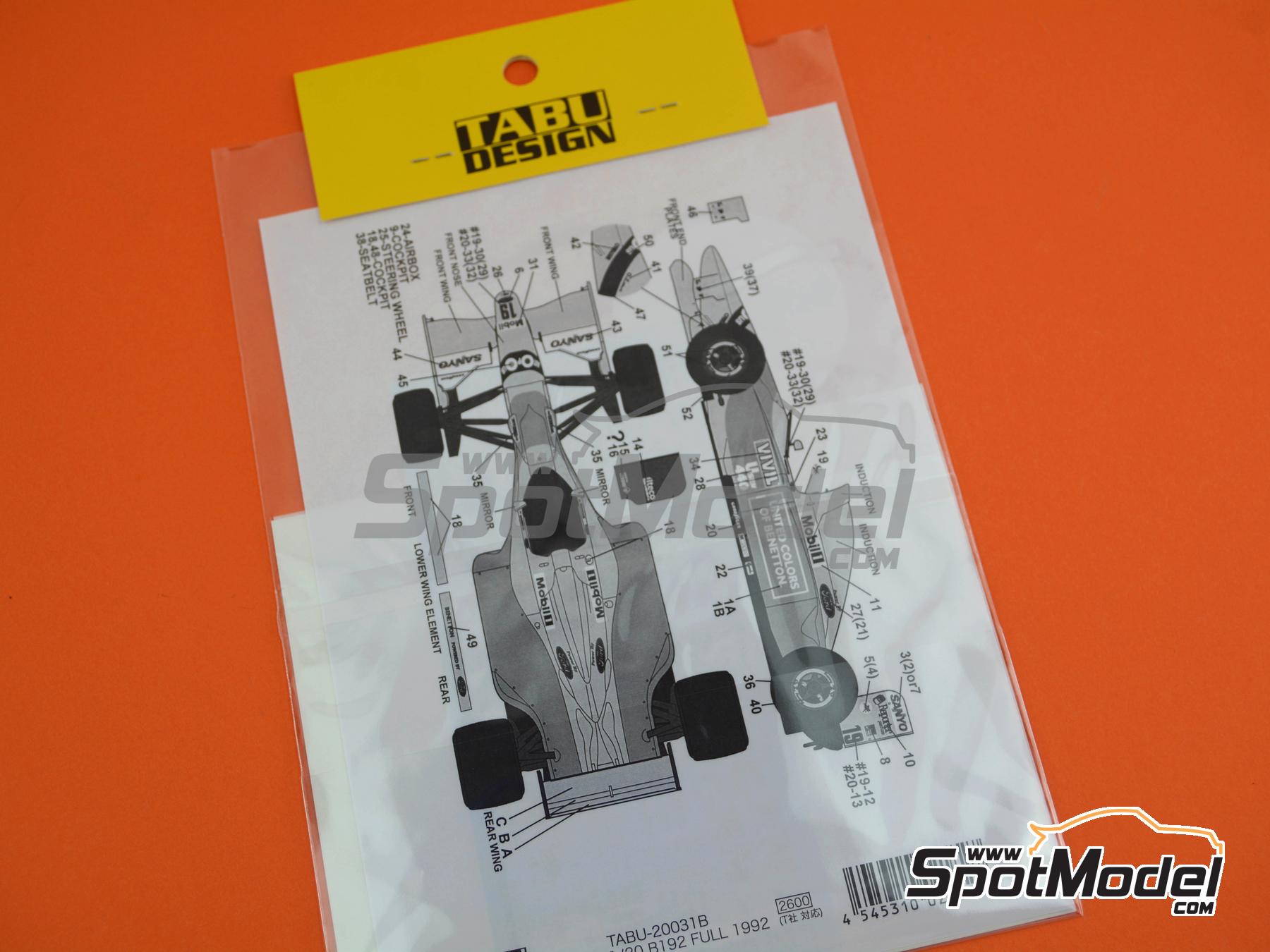 Image 3: Benetton Ford B192 patrocinado por United Colors, Sanyo - Campeonato del Mundo FIA de Formula 1 1992 | Decoraci&oacute;n en escala&nbsp;1/20 fabricado por Tabu Design (ref.&nbsp;TABU20031B)