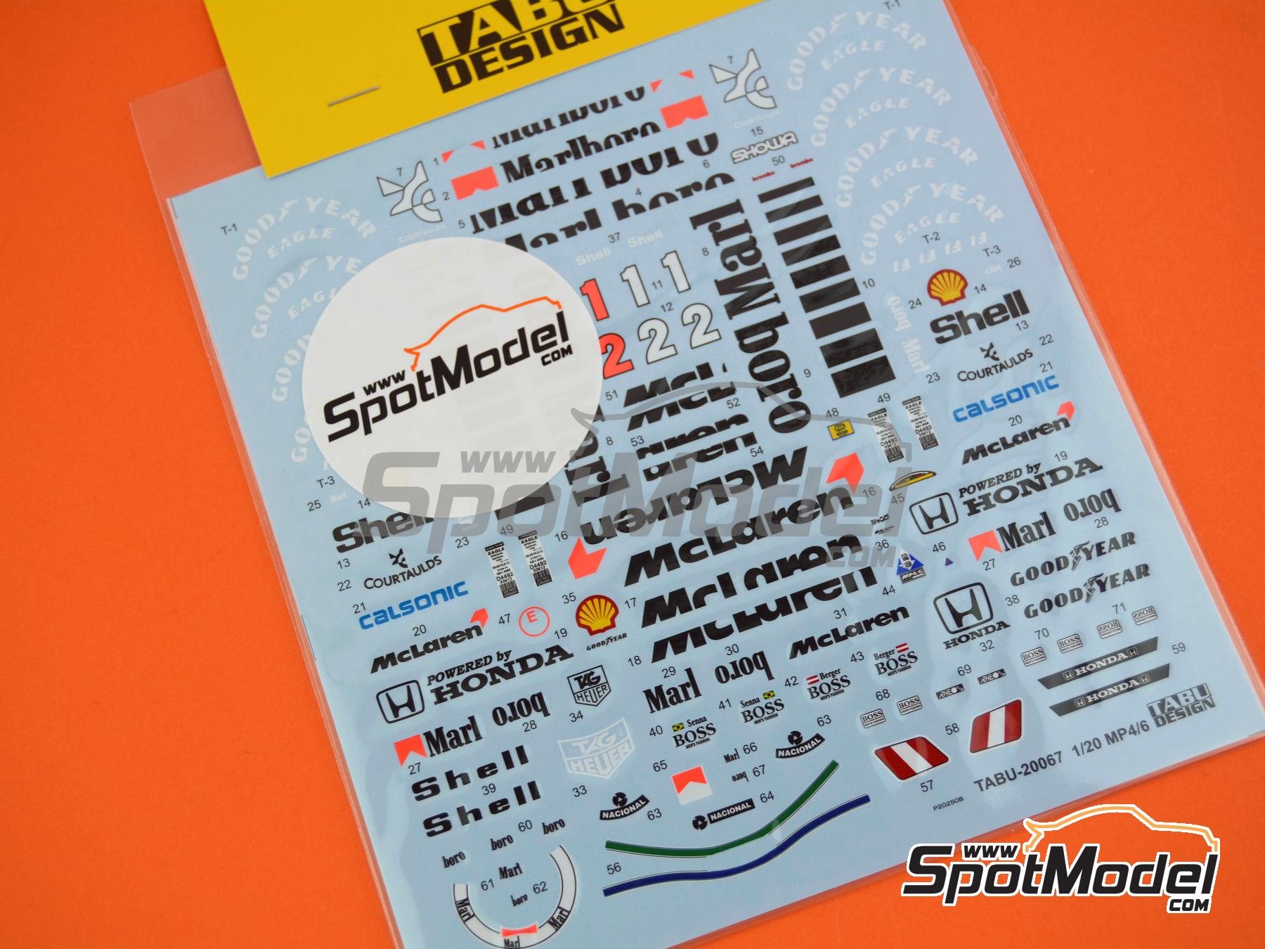 Image 1: McLaren Honda MP4/6 McLaren Racing Limited Team sponsored by Marlboro -  1991 | Marking / livery in 1/20 scale manufactured by Tabu Design (ref.&nbsp;TABU20067B, also 4545310021902)