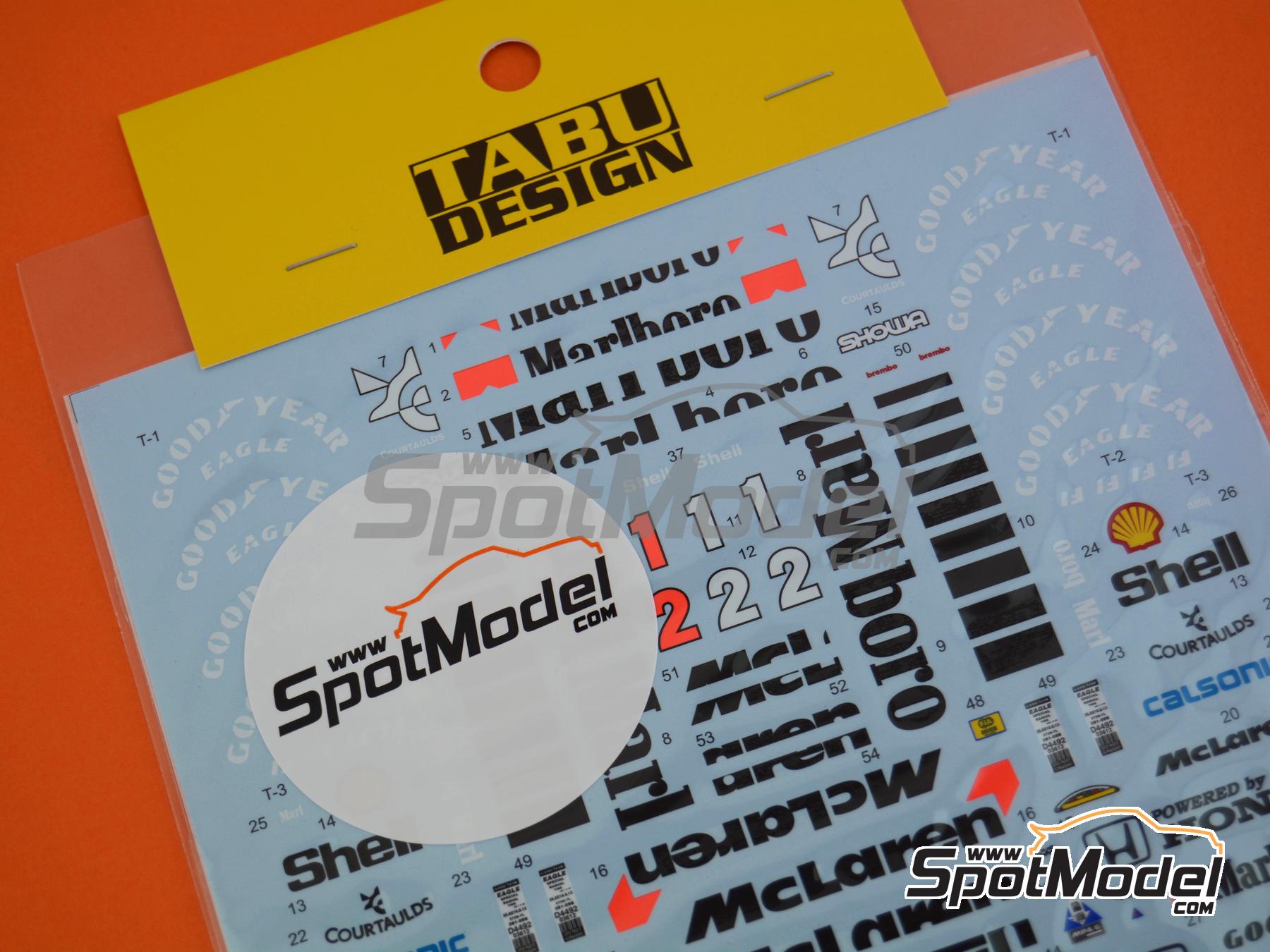 Image 3: McLaren Honda MP4/6 McLaren Racing Limited Team sponsored by Marlboro -  1991 | Marking / livery in 1/20 scale manufactured by Tabu Design (ref.&nbsp;TABU20067B, also 4545310021902)