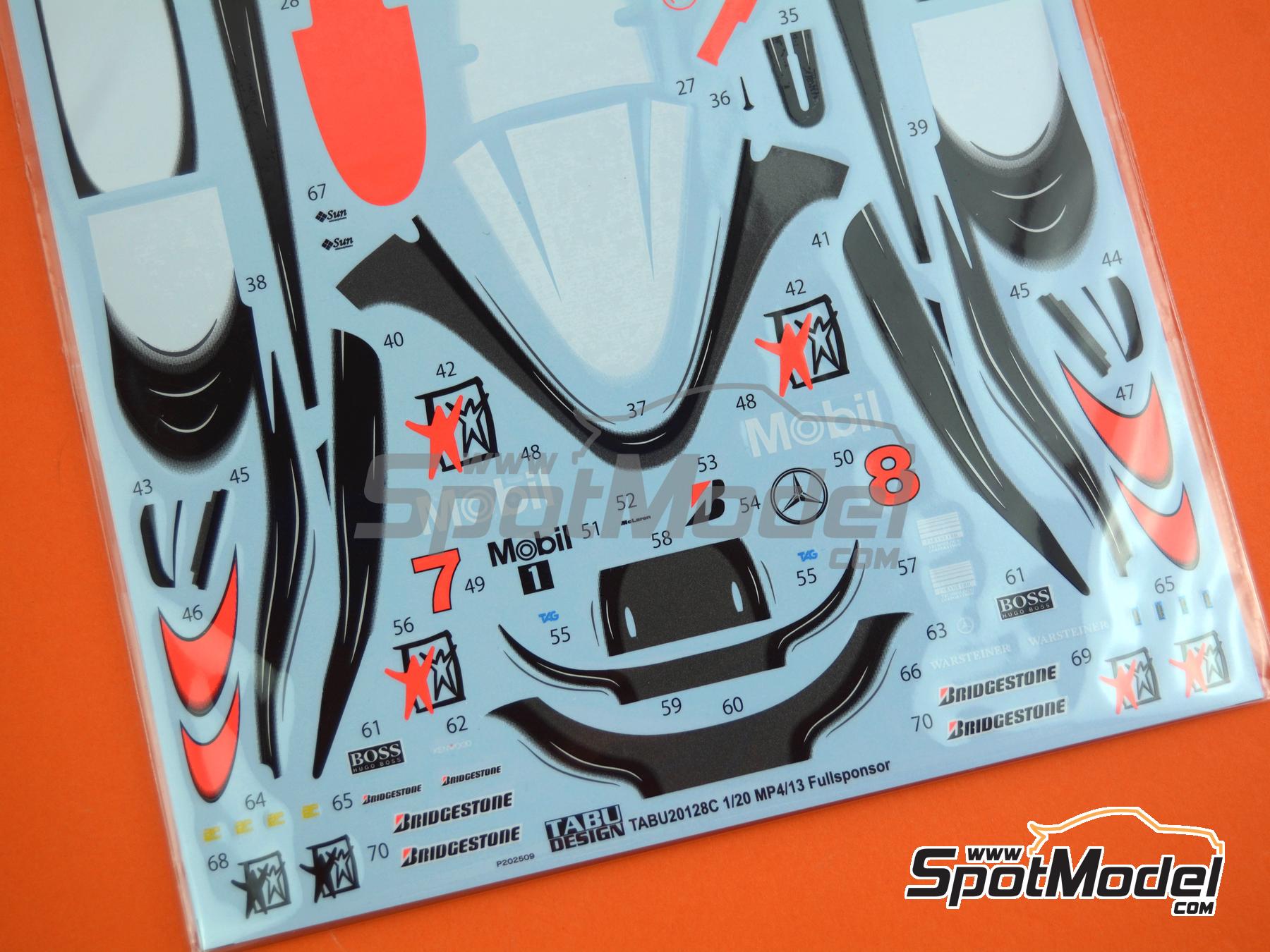 Image 4: McLaren Mercedes MP4/13 - Full Sponsor McLaren Racing Limited Team sponsored by West - FIA Formula 1 World Championship 1998 | Marking / livery in 1/20 scale manufactured by Tabu Design (ref.&nbsp;TABU20128B, also 4545310021971)