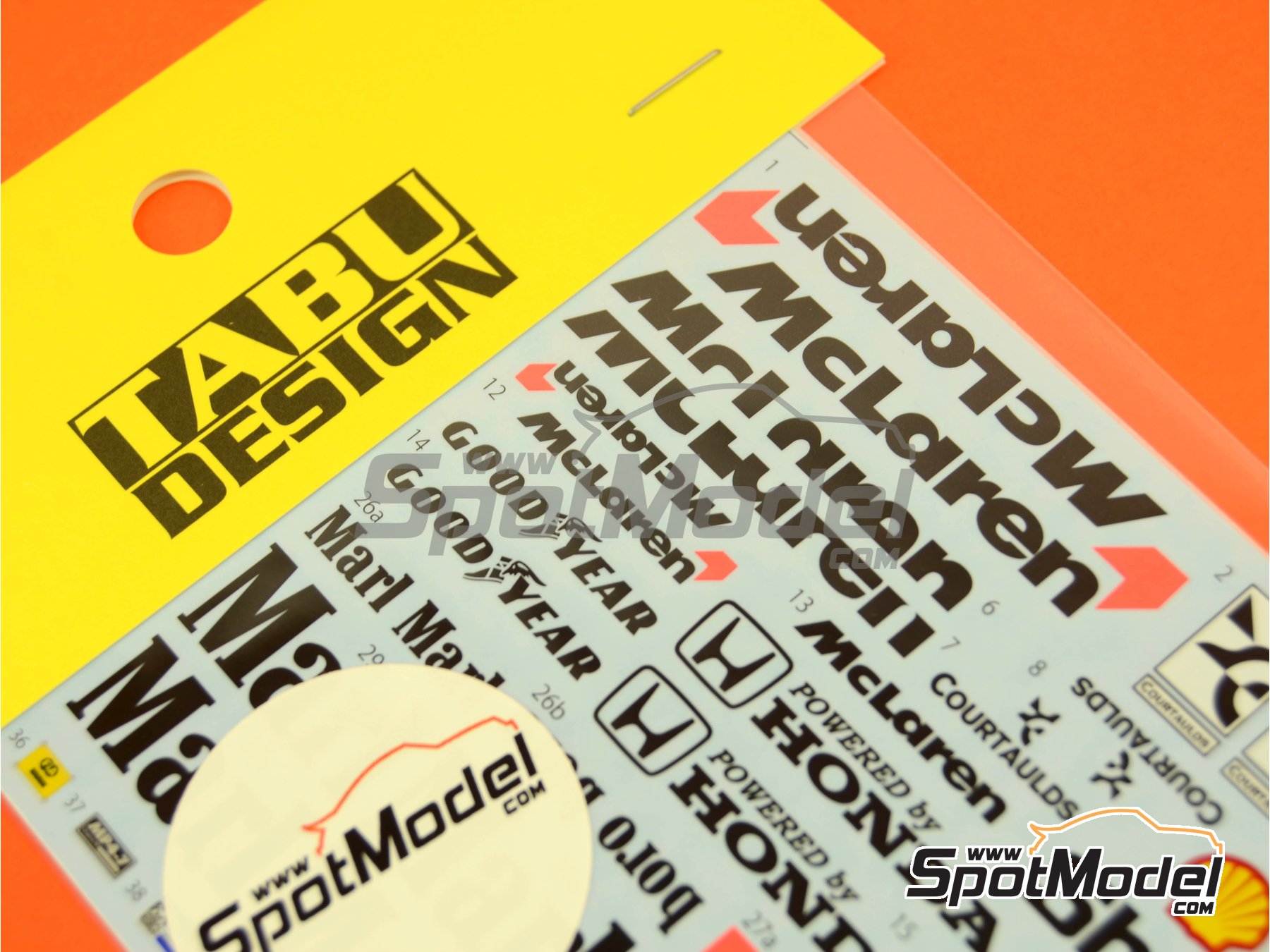 Image 1: McLaren Honda MP4/7 McLaren Racing Limited Team sponsored by Marlboro Shell - FIA Formula 1 World Championship 1992 | Marking / livery in 1/20 scale manufactured by Tabu Design (ref.&nbsp;TABU20131D, also 4545310010784)