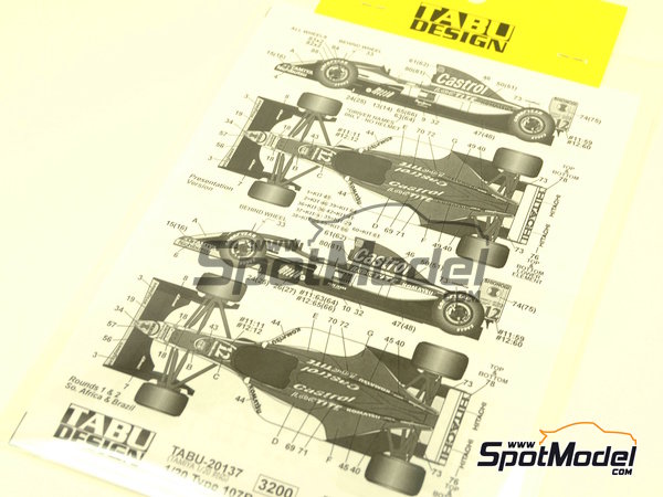 Image 8: Lotus Ford 107B Equipo Lotus patrocinado por Castrol - Campeonato del Mundo de F1 1993 | Decoraci&oacute;n en escala&nbsp;1/20 fabricado por Tabu Design (ref.&nbsp;TABU20137, tambien 4545310010838)