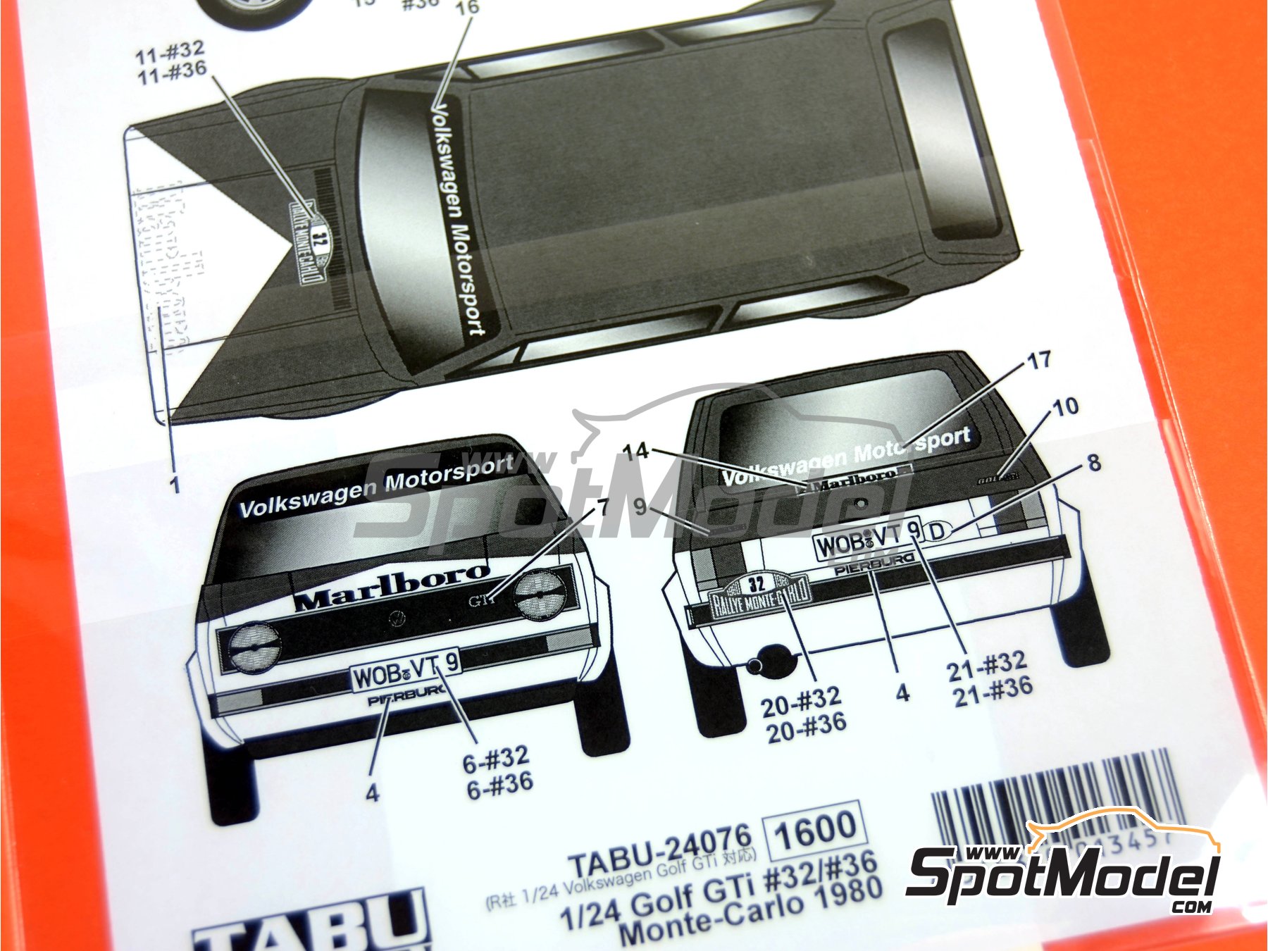 Image 6: Volkswagen Golf Mk I GTI sponsored by Marlboro - Monte Carlo Rally - Rallye Automobile de Monte-Carlo 1980 | Marking / livery in 1/24 scale manufactured by Tabu Design (ref.&nbsp;TABU24076, also 4545310013457)
