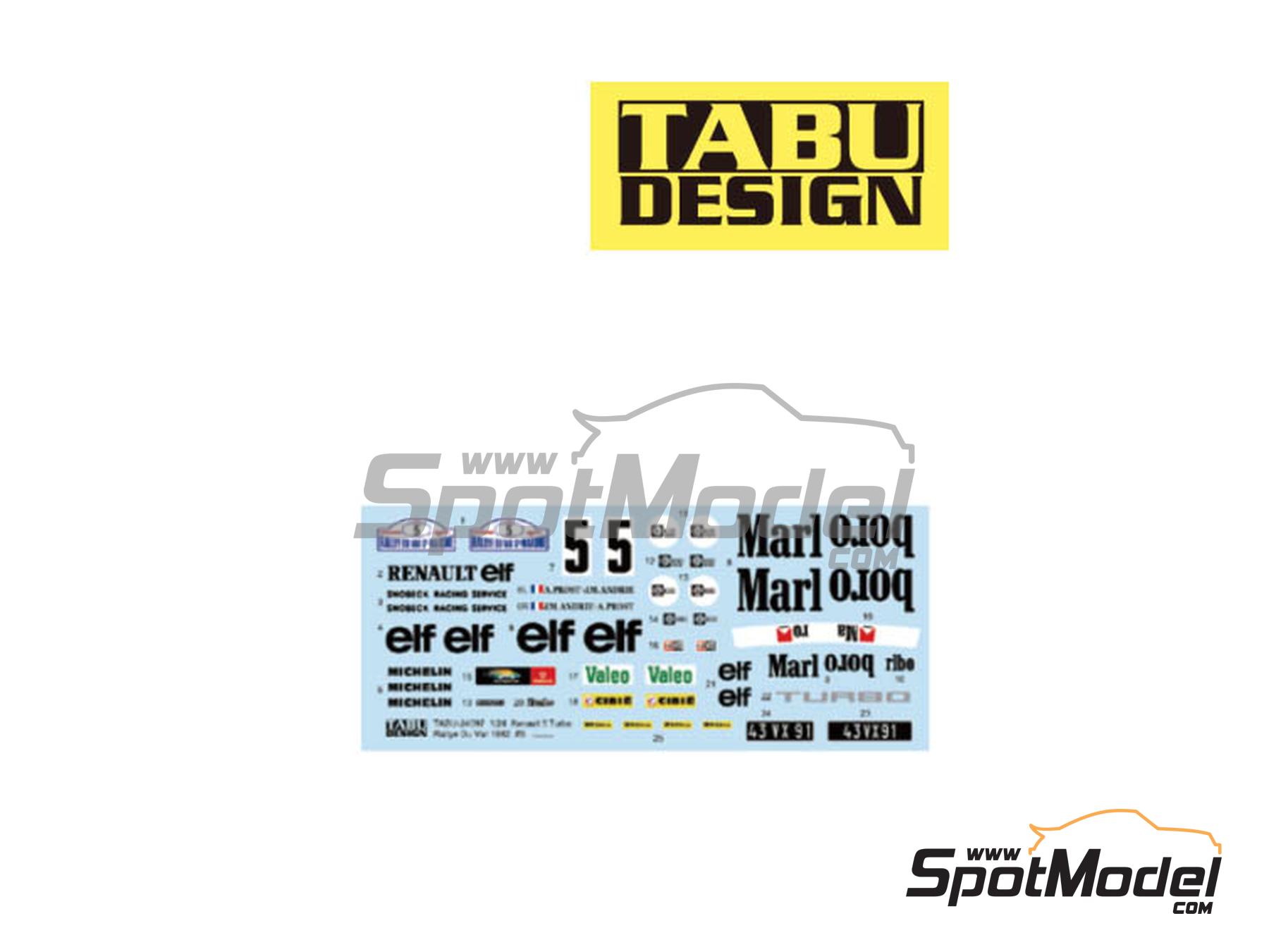 Image 1: Renault 5 Turbo Group B sponsored by Marlboro - Rally Du Var 1982 | Marking / livery in 1/24 scale manufactured by Tabu Design (ref.&nbsp;TABU24097, also 4545310021667)