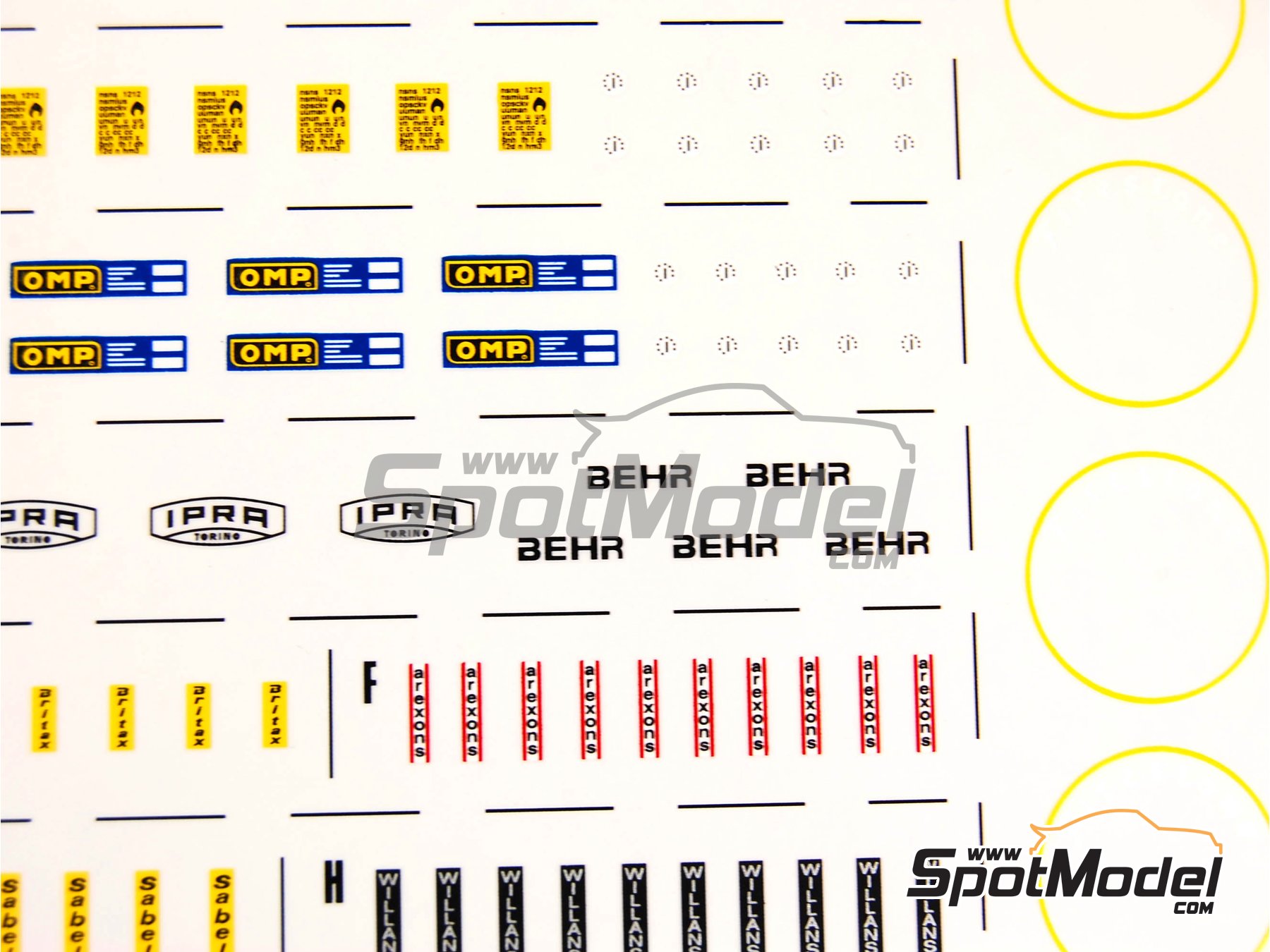 Image 3: Sparco, OMP, Ipra, Behr, Britax, Sabelt, Arexons, Willans, Firestone, Goodyear | Logotipos en escala&nbsp;1/43 fabricado por Tameo Kits (ref.&nbsp;DG01)