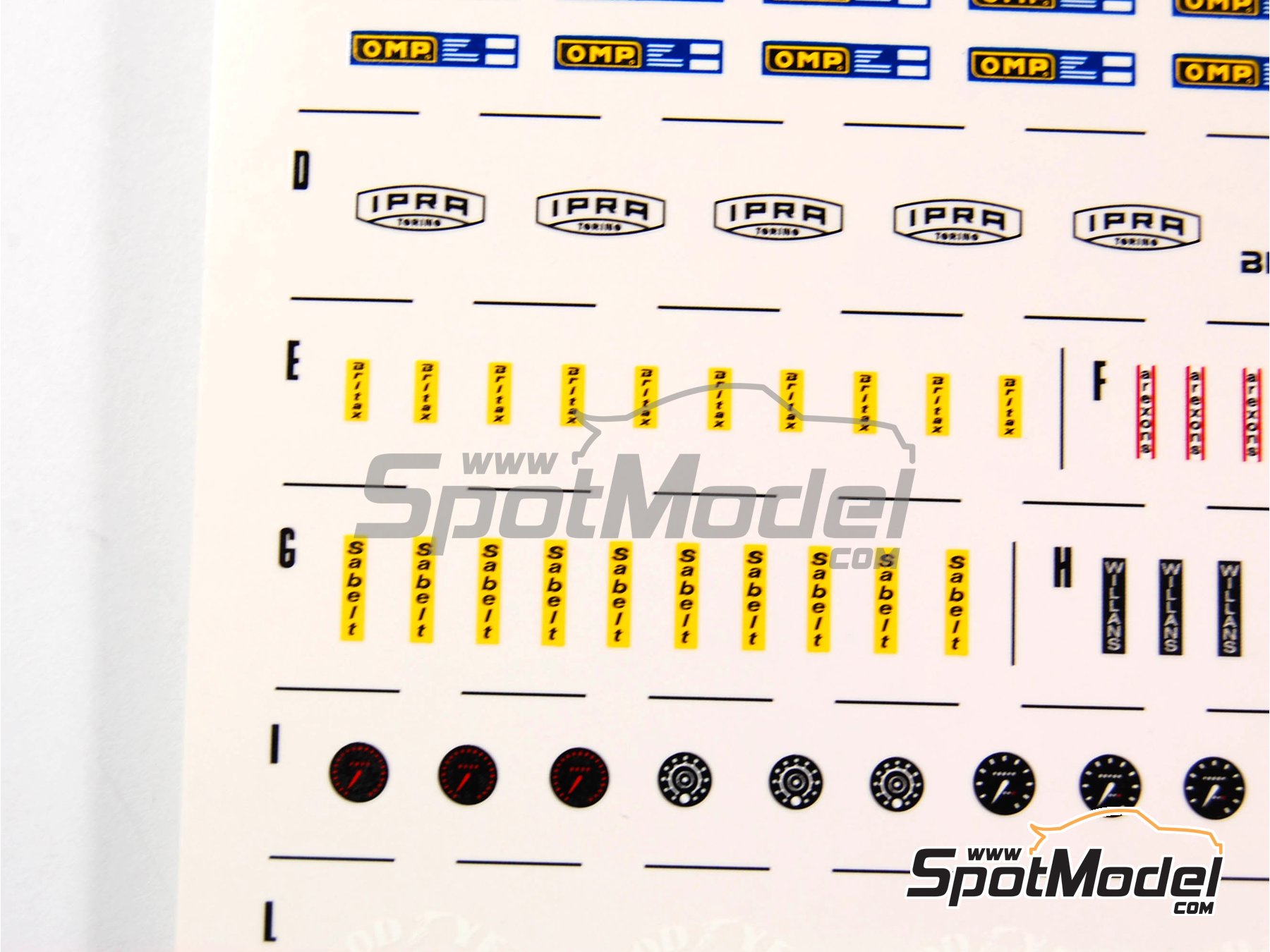 Image 5: Sparco, OMP, Ipra, Behr, Britax, Sabelt, Arexons, Willans, Firestone, Goodyear | Logotipos en escala&nbsp;1/43 fabricado por Tameo Kits (ref.&nbsp;DG01)