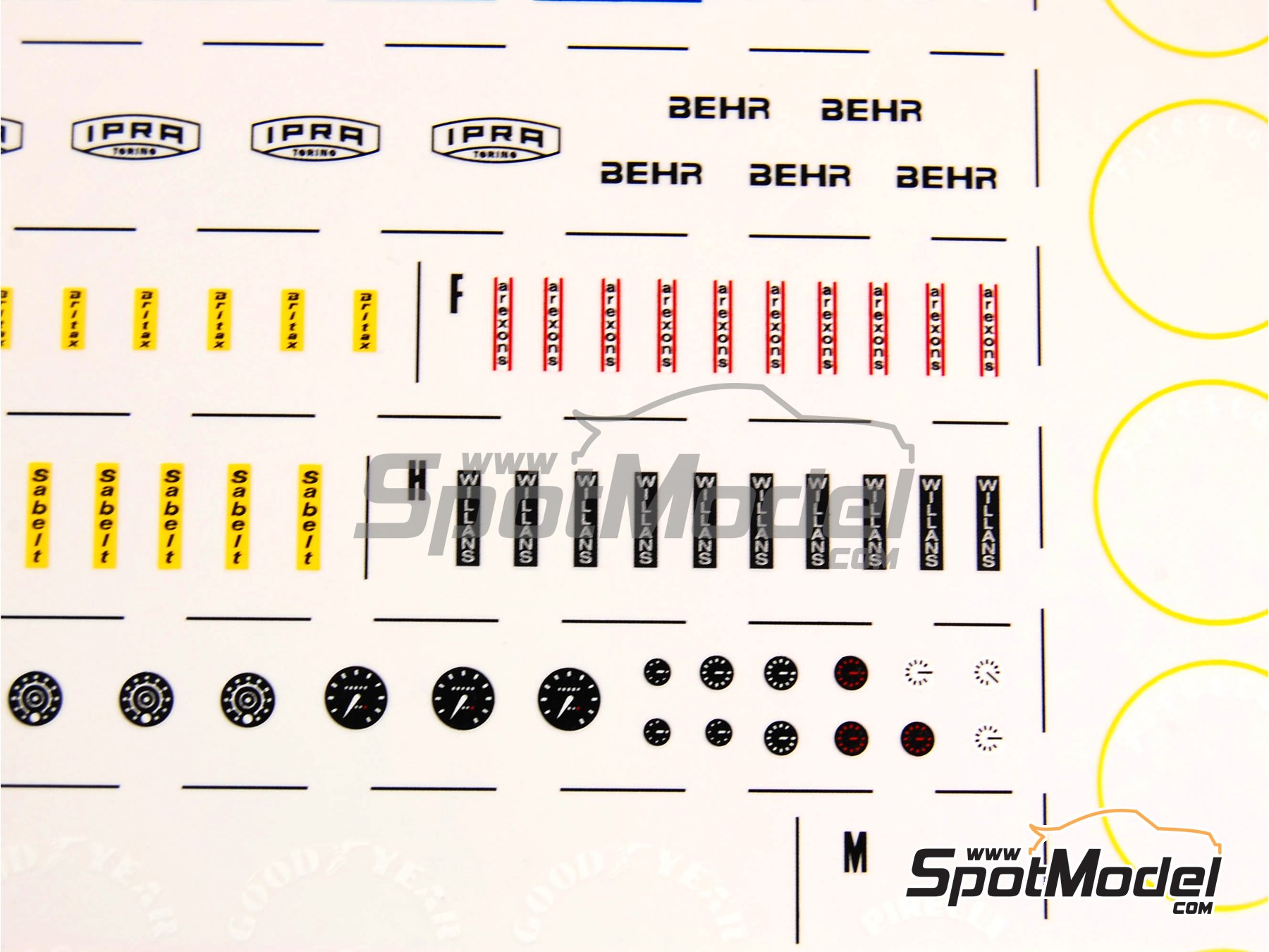 Image 6: Sparco, OMP, Ipra, Behr, Britax, Sabelt, Arexons, Willans, Firestone, Goodyear | Logotipos en escala&nbsp;1/43 fabricado por Tameo Kits (ref.&nbsp;DG01)