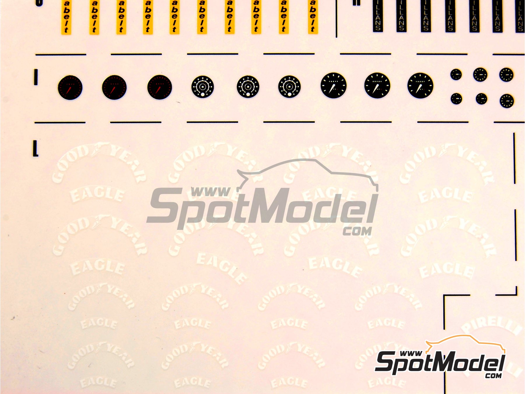 Image 8: Sparco, OMP, Ipra, Behr, Britax, Sabelt, Arexons, Willans, Firestone, Goodyear | Logotipos en escala&nbsp;1/43 fabricado por Tameo Kits (ref.&nbsp;DG01)