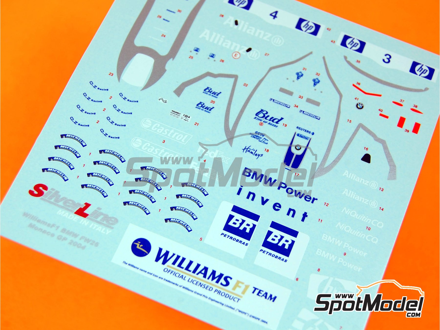 Image 3: Williams BMW FW26 Equipo Williams Grand Prix Engineering patrocinado por HP - Gran Premio de Formula 1 de M&oacute;naco 2004 | Decoraci&oacute;n en escala&nbsp;1/43 fabricado por Tameo Kits (ref.&nbsp;DK-SLK012)