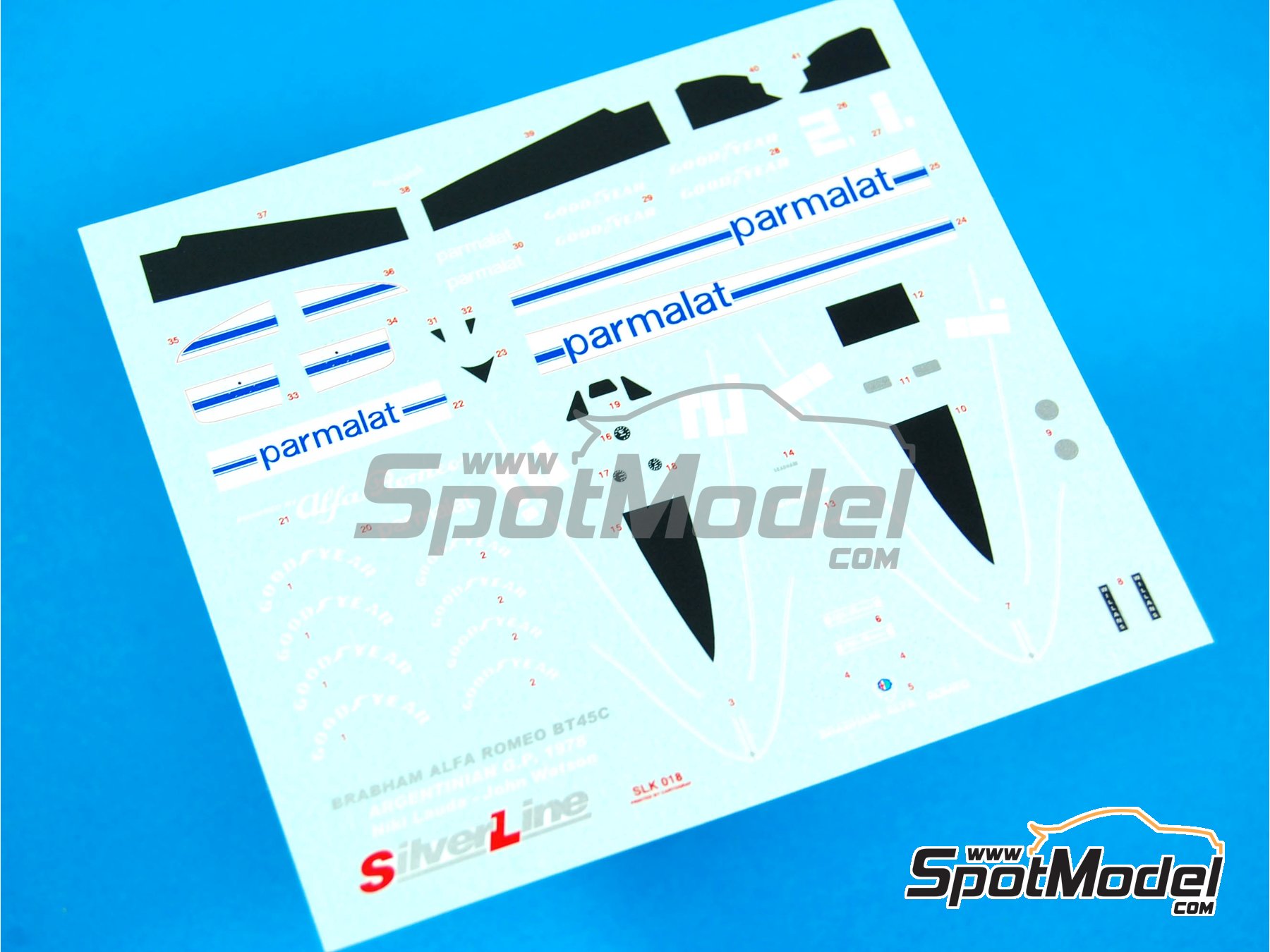 Image 3: Brabham Alfa Romeo BT45C Equipo Brabham Racing Organisation patrocinado por Parmalat - Gran Premio de Argentina de Formula 1 1978 | Decoraci&oacute;n en escala&nbsp;1/43 fabricado por Tameo Kits (ref.&nbsp;DK-SLK018)