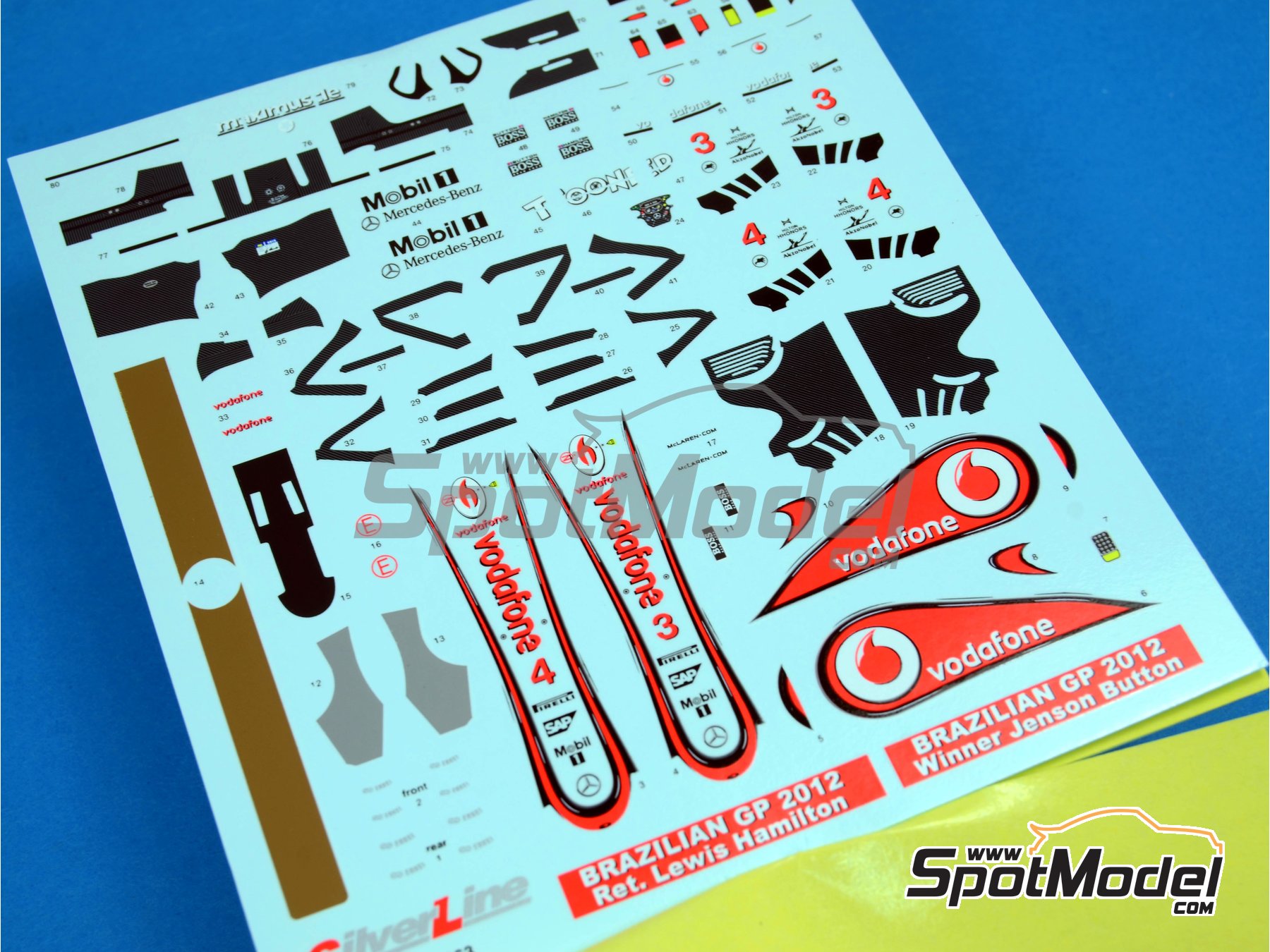 Image 5: McLaren Mercedes MP4/27 Equipo McLaren Racing Limited patrocinado por Vodafone - Gran Premio de F&oacute;rmula 1 de Brasil 2012 | Decoraci&oacute;n en escala&nbsp;1/43 fabricado por Tameo Kits (ref.&nbsp;DK-SLK090)