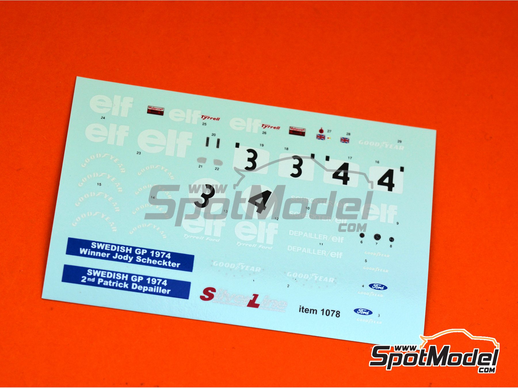 Image 1: Tyrrell Ford 007 Equipo Tyrrell Racing patrocinado por ELF - Gran Premio de Formula 1 de Suecia 1974 | Decoraci&oacute;n en escala&nbsp;1/43 fabricado por Tameo Kits (ref.&nbsp;DK-SLK103)