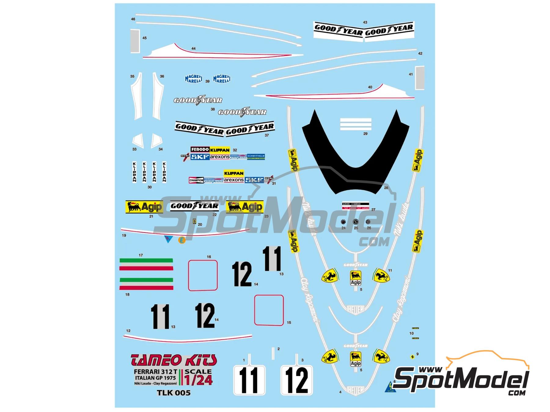 Image 1: Ferrari 312T Scuderia Ferrari Team - Italian Formula 1 Grand Prix 1975 | Marking / livery in 1/24 scale manufactured by Tameo Kits (ref.&nbsp;DK-TLK005)