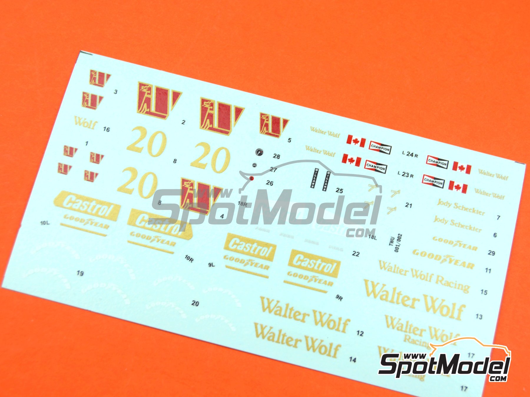 Image 1: Wolf Ford WR5 Equipo Walter Wolf Racing - Gran Premio de Fórmula 1 de Belgica, Gran Premio de Fórmula 1 de España 1978 | Decoración en escala 1/43 fabricado por Tameo Kits (ref. DK-TWU001)