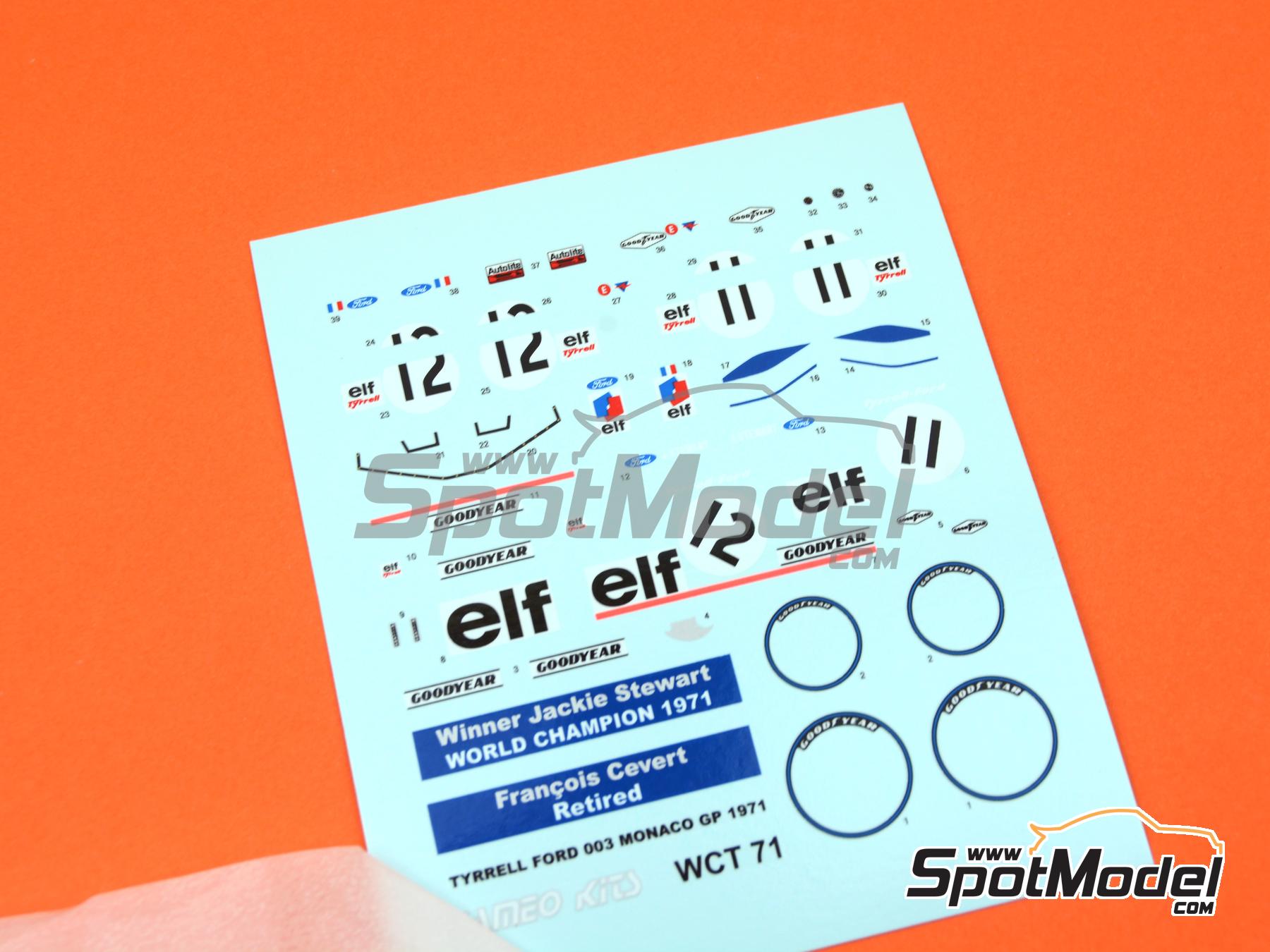 Image 2: Tyrrell Ford 003 Equipo Tyrrell Racing patrocinado por ELF - Gran Premio de Formula 1 de M&oacute;naco 1971 | Decoraci&oacute;n en escala&nbsp;1/43 fabricado por Tameo Kits (ref.&nbsp;DK-WCT071)