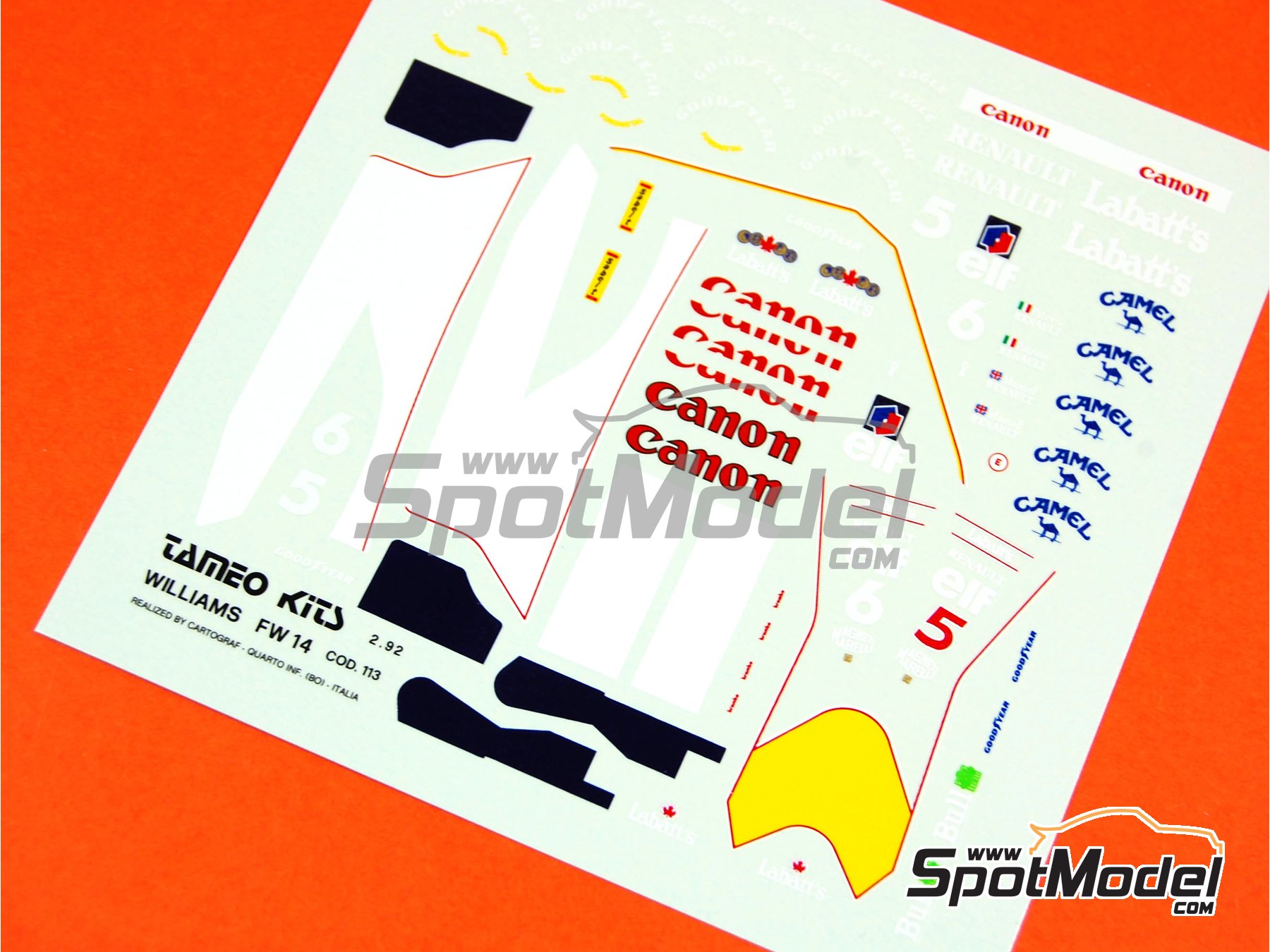 Image 1: Williams Renault FW14 Williams Grand Prix Engineering Team sponsored by Canon Camel - Italian Formula 1 Grand Prix 1991 | Marking / livery in 1/43 scale manufactured by Tameo Kits (ref.&nbsp;DK148)