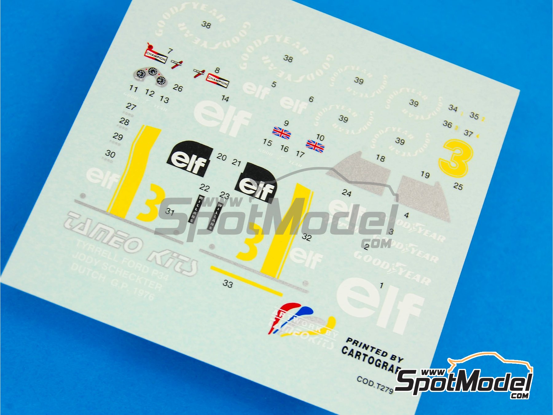 Image 1: Tyrrell Ford P34 Six Wheels seis ruedas Equipo Tyrrell Racing patrocinado por ELF - Gran Premio de Formula 1 de Holanda 1976 | Decoraci&oacute;n en escala&nbsp;1/43 fabricado por Tameo Kits (ref.&nbsp;DK299)