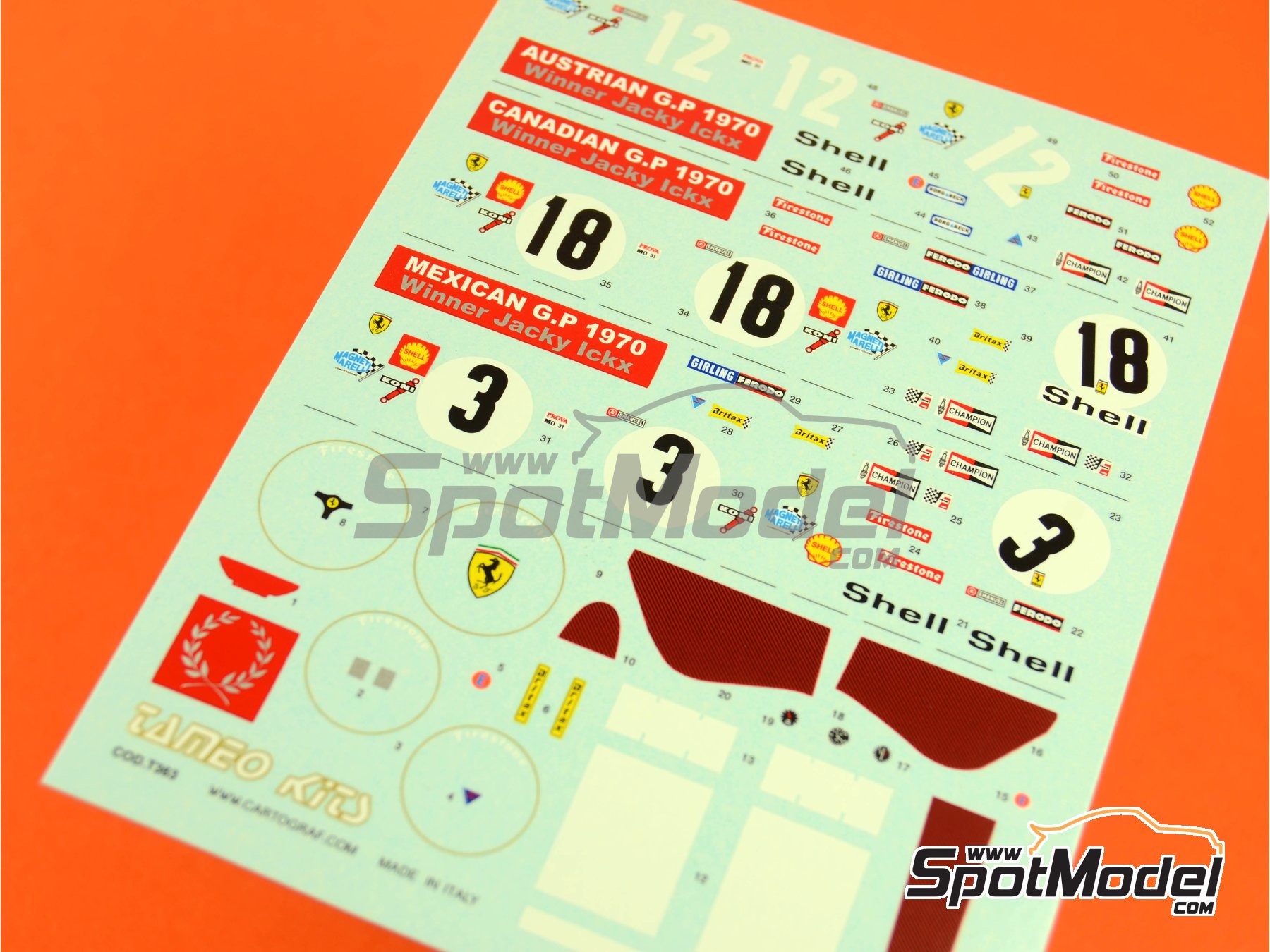 Image 5: Ferrari 312B Equipo Scuderia Ferrari patrocinado por Shell - Gran Premio de F&oacute;rmula 1 de Austria 1970 | Decoraci&oacute;n en escala&nbsp;1/43 fabricado por Tameo Kits (ref.&nbsp;DK366)