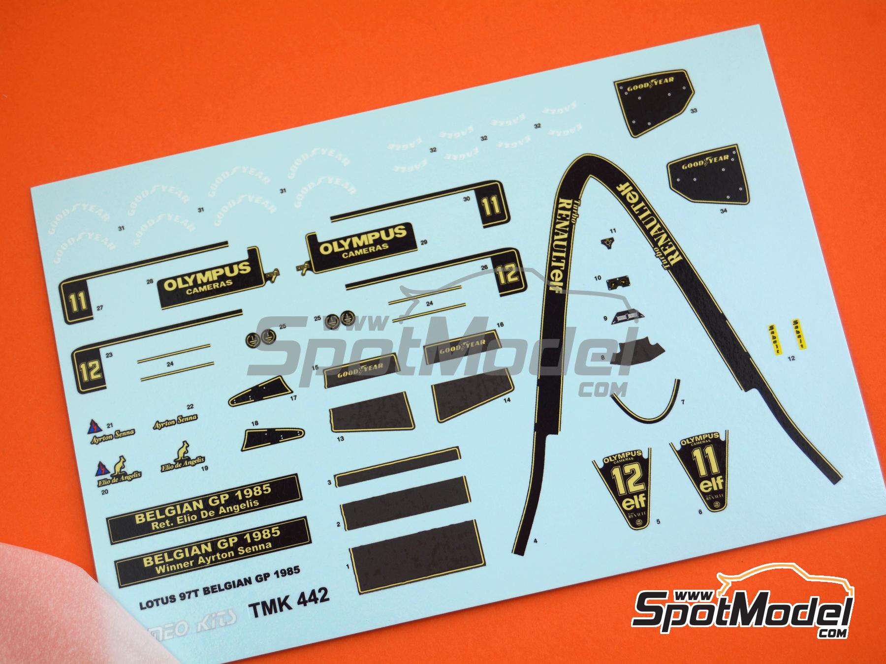 Image 1: Lotus Renault 97T John Player Special Lotus Team sponsored by Olympus - Belgian Formula 1 Grand Prix 1985 | Marking / livery in 1/43 scale manufactured by Tameo Kits (ref.&nbsp;DK442)