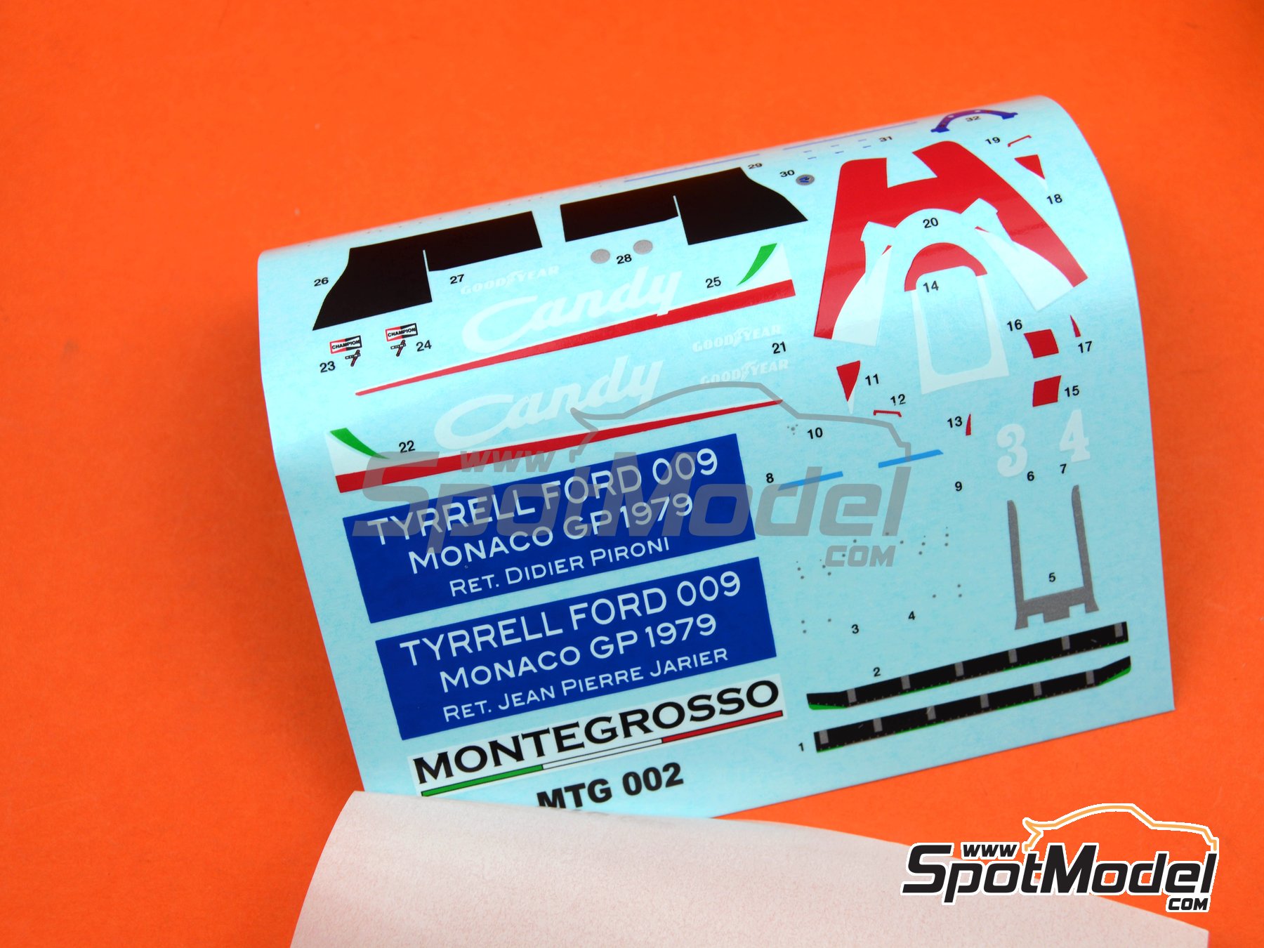 Image 7: Tyrrell Ford 009 Equipo Tyrrell Racing patrocinado por Candy - Gran Premio de Formula 1 de M&oacute;naco 1979 | Maqueta de coche en escala&nbsp;1/43 fabricado por Tameo Kits (ref.&nbsp;MTG002)