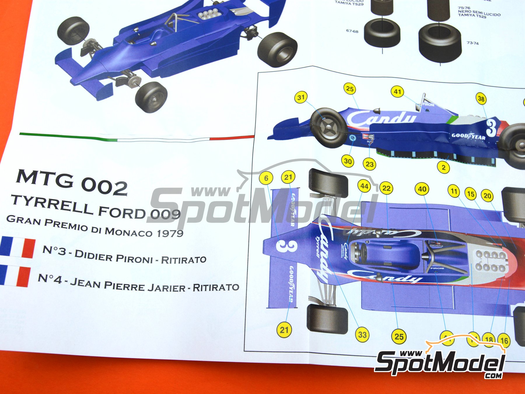 Image 8: Tyrrell Ford 009 Equipo Tyrrell Racing patrocinado por Candy - Gran Premio de Formula 1 de M&oacute;naco 1979 | Maqueta de coche en escala&nbsp;1/43 fabricado por Tameo Kits (ref.&nbsp;MTG002)
