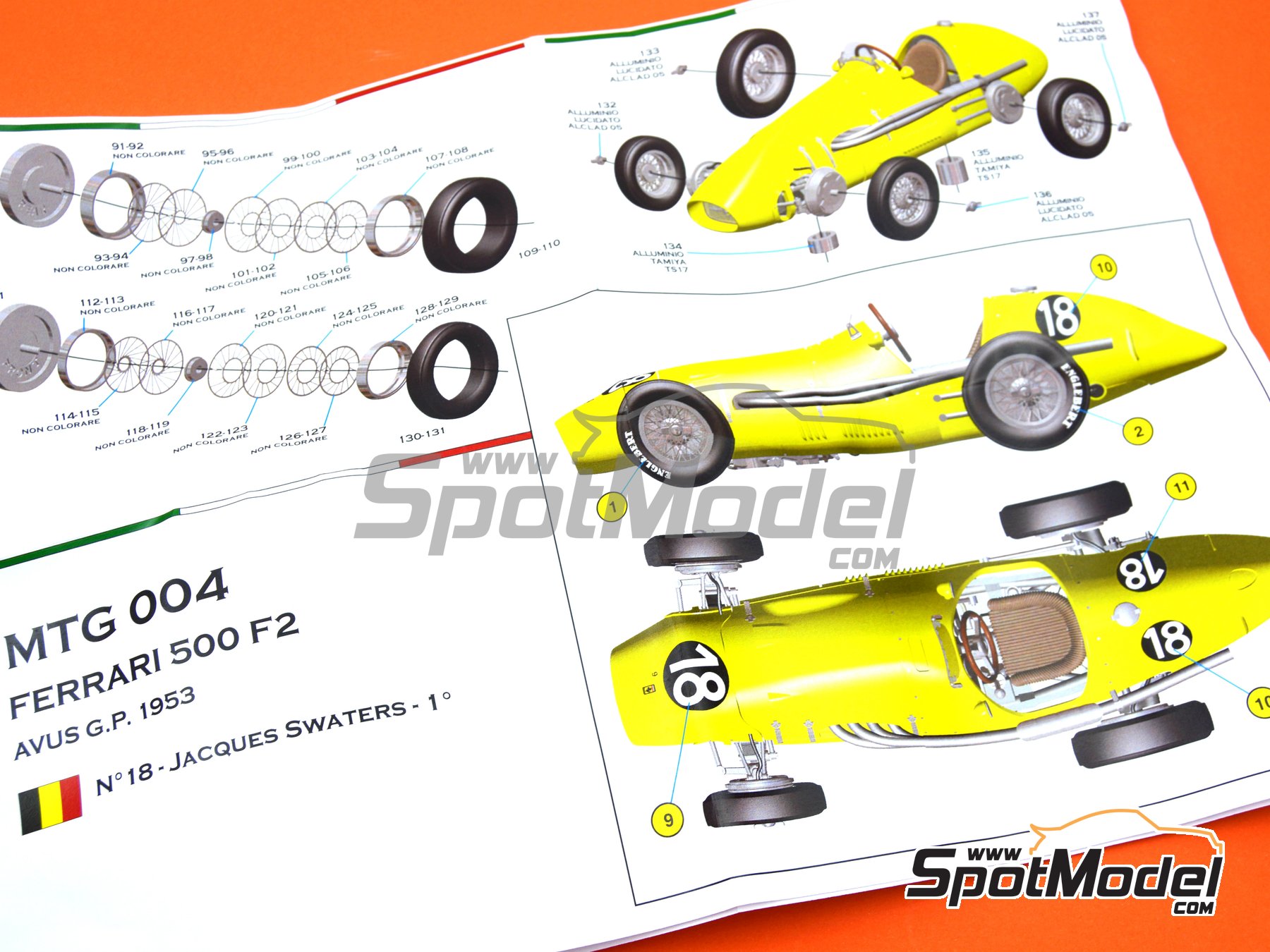 Image 16: Ferrari 500 F2 Ecurie Francorchamps Team - Avus Grand Prix Berlin 1953 | Car scale model kit in 1/43 scale manufactured by Tameo Kits (ref. MTG004)