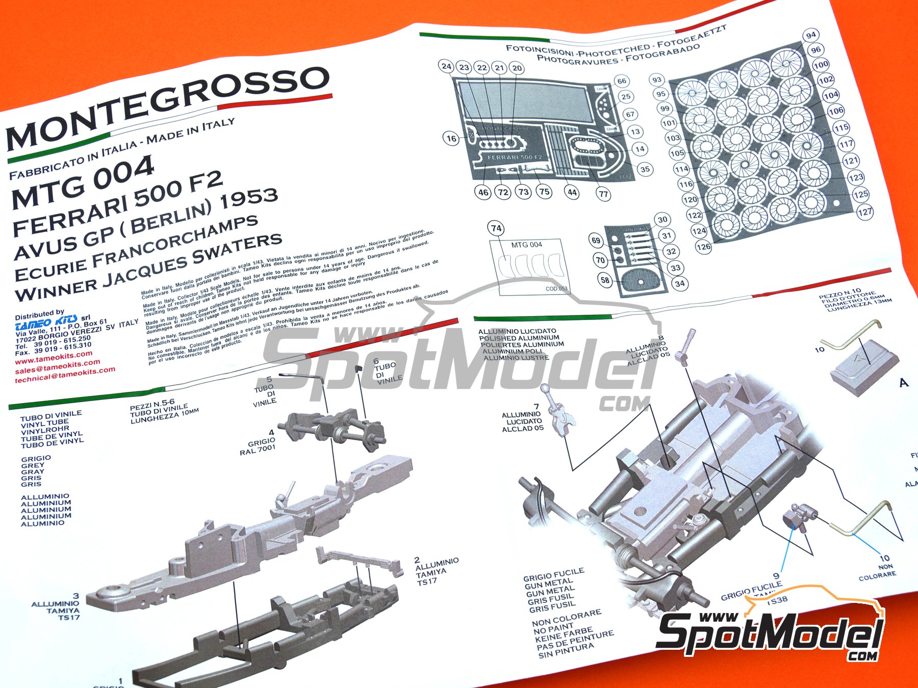 Image 20: Ferrari 500 F2 Ecurie Francorchamps Team - Avus Grand Prix Berlin 1953 | Car scale model kit in 1/43 scale manufactured by Tameo Kits (ref. MTG004)