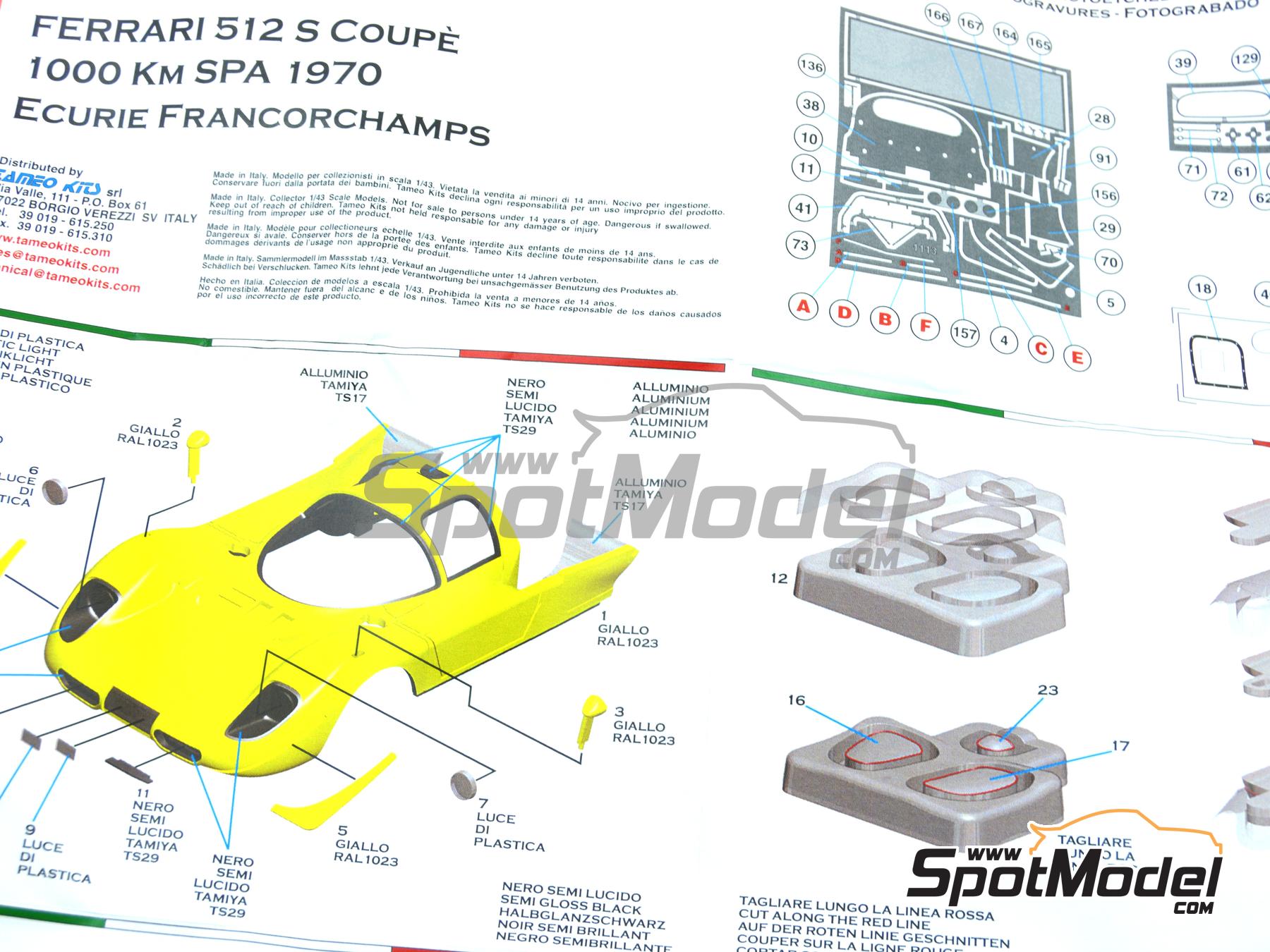 Image 18: Ferrari 512S Ecurie Francorchamps Team - SPA Francorchamps 1000 Kms 1970 | Car scale model kit in 1/43 scale manufactured by Tameo Kits (ref.&nbsp;MTG005)