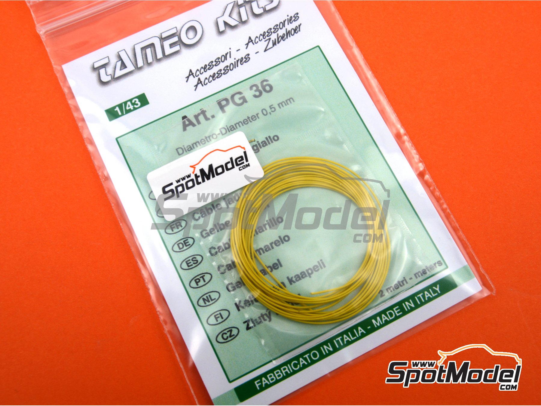 Image 1: Yellow wire 0.5 mm diameter and 2 meters long | Piping cord in 1/43 scale manufactured by Tameo Kits (ref. PG36)