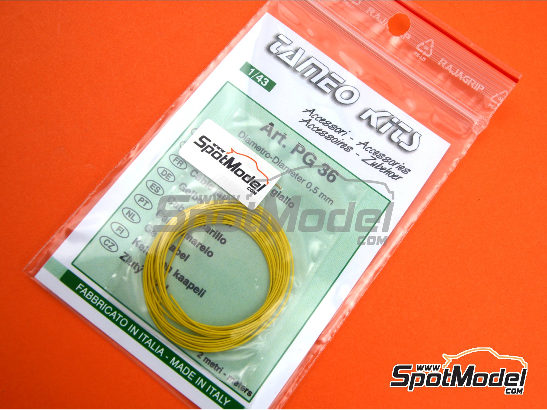Image 2: Yellow wire 0.5 mm diameter and 2 meters long | Piping cord in 1/43 scale manufactured by Tameo Kits (ref. PG36)