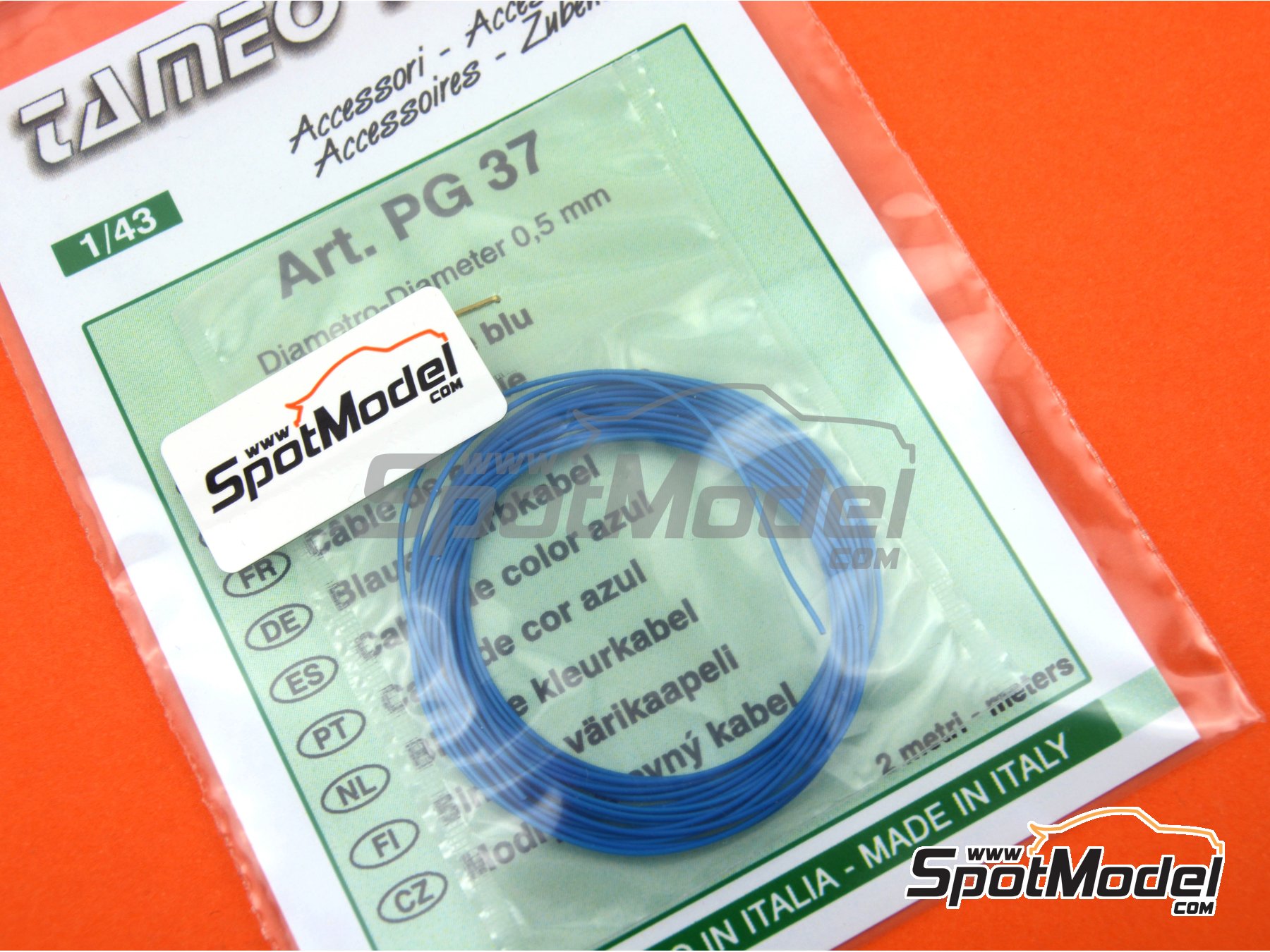 Image 1: Blue wire 0,5 mm diameter and 2 meters long | Piping cord in 1/43 scale manufactured by Tameo Kits (ref.&nbsp;PG37)