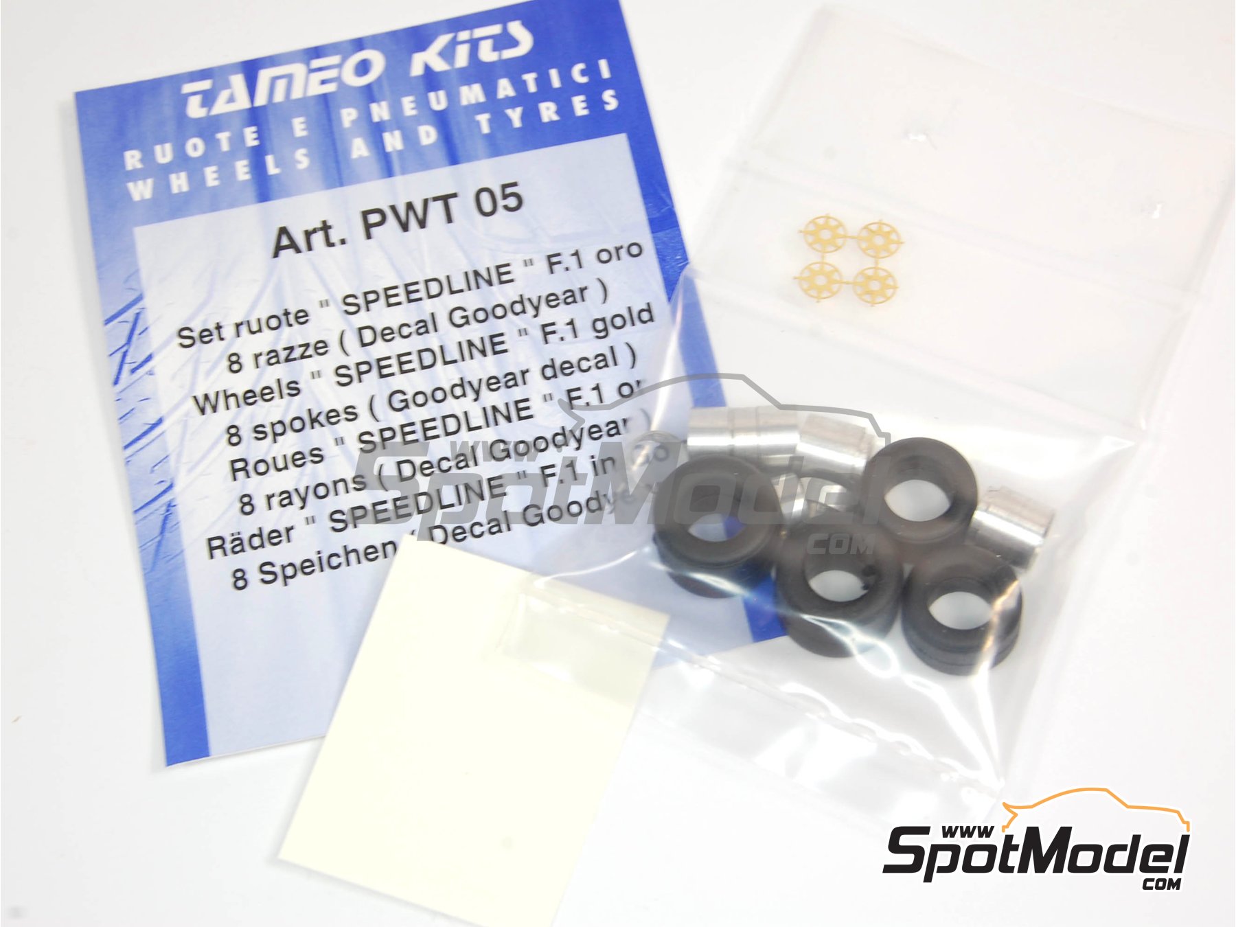 Image 1: Speedline F1 dorada 8 radios | Set de llantas y neum&aacute;ticos en escala&nbsp;1/43 fabricado por Tameo Kits (ref.&nbsp;PWT05)