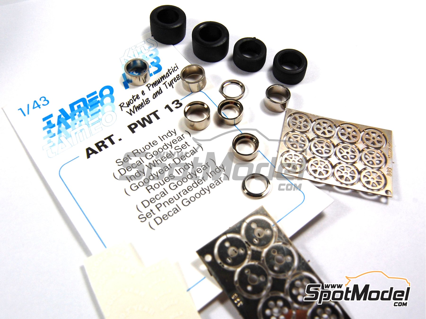 Image 1: Llantas con neumaticos tipo Indy | Set de llantas y neumáticos en escala 1/43 fabricado por Tameo Kits (ref. PWT13)