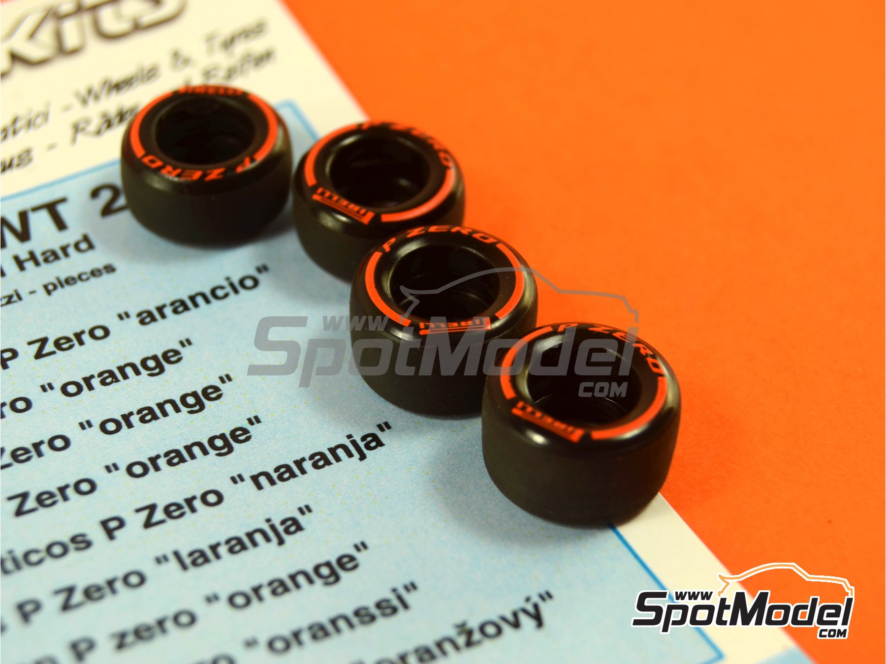 Image 2: P Zero Orange | Tyre set in 1/43 scale manufactured by Tameo Kits (ref. PWT26)