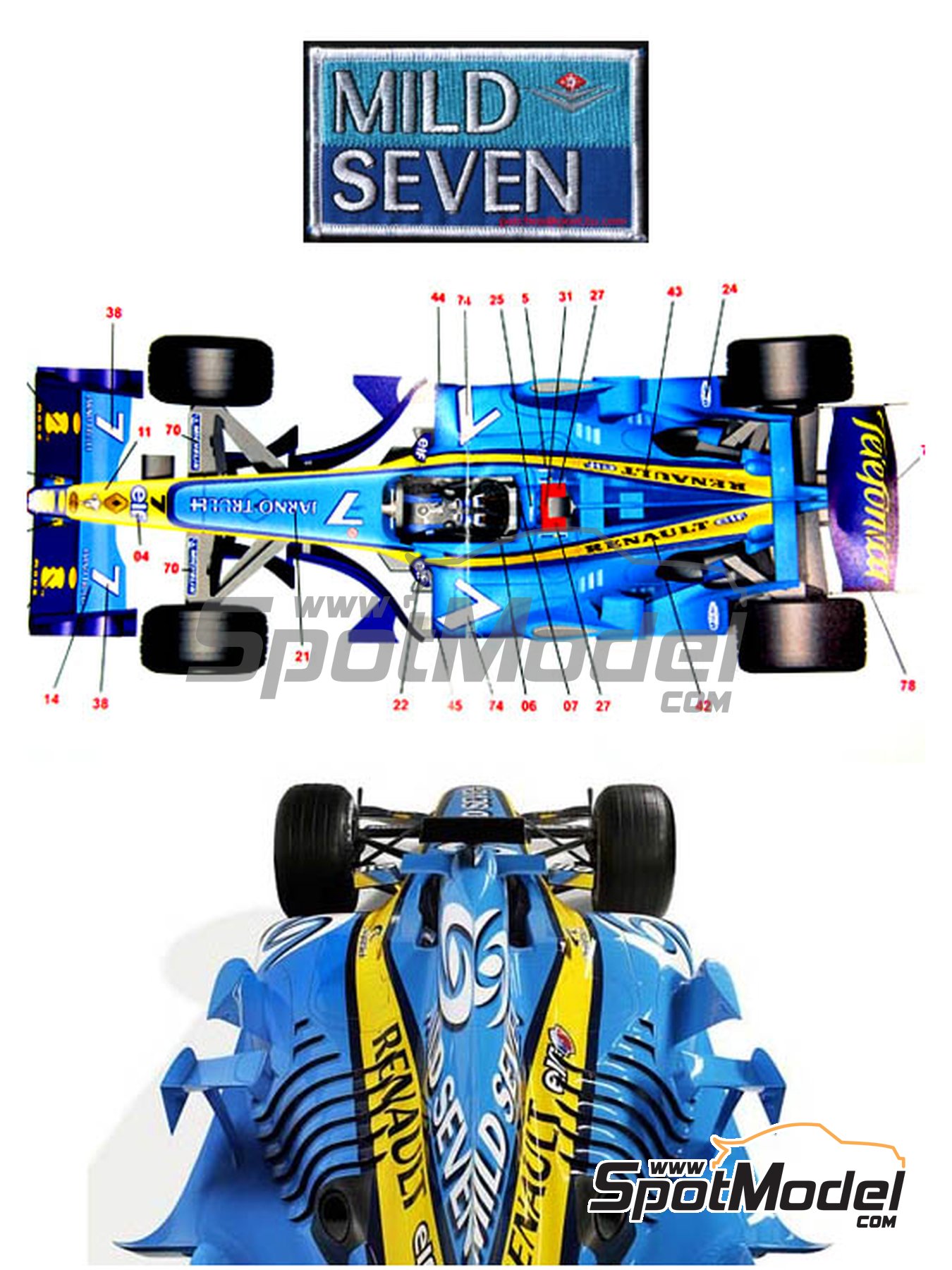F1 Auto Collection Renault MILD SEVEN R24 Trulli & Alonso water slide DECAL 1:43 