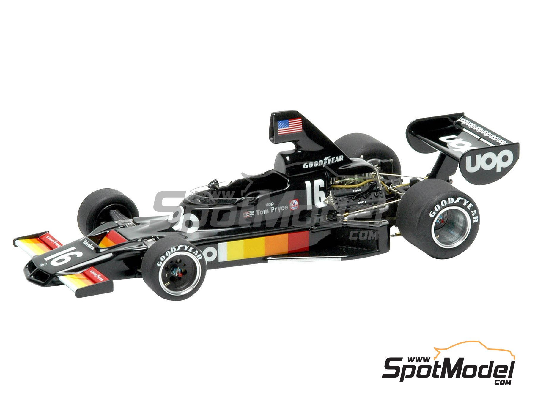 Image 1: Shadow Ford DN5 sponsored by UOP - Italian Formula 1 Grand Prix 1975 | Car scale model kit in 1/43 scale manufactured by Tameo Kits (ref.&nbsp;SLK017)