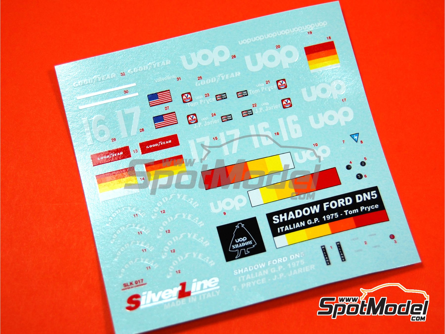 Image 4: Shadow Ford DN5 sponsored by UOP - Italian Formula 1 Grand Prix 1975 | Car scale model kit in 1/43 scale manufactured by Tameo Kits (ref.&nbsp;SLK017)