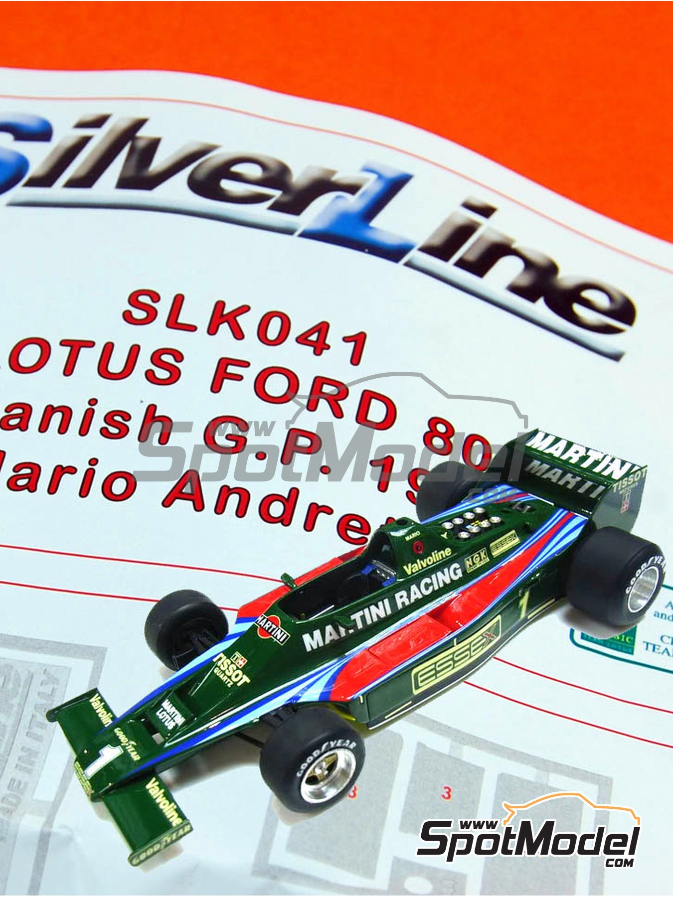 Lotus Ford 80 Lotus Team sponsored by Martini Racing - Spanish Formula 1  Grand Prix 1979. Car scale model kit in 1/43 scale manufactured by Tameo  Kits