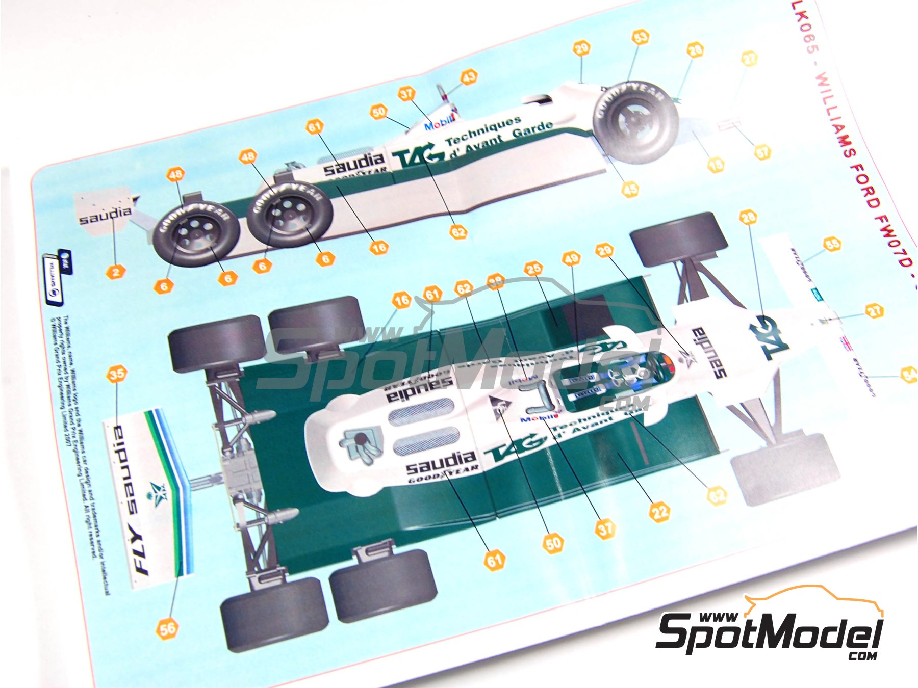 Image 7: Williams Cosworth FW07D 6 ruedas Fly Saudia - Version de test 1981 | Maqueta de coche en escala 1/43 fabricado por Tameo Kits (ref. SLK065)