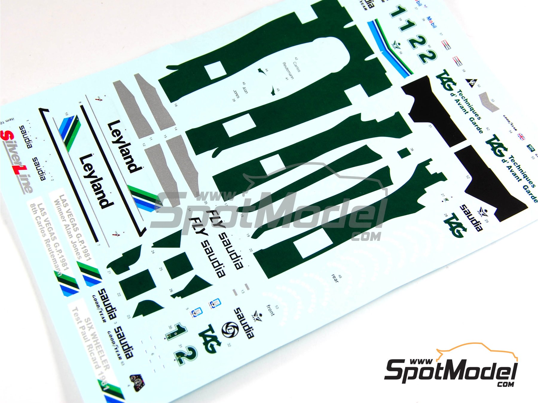 Image 19: Williams Cosworth FW07D 6 ruedas Fly Saudia - Version de test 1981 | Maqueta de coche en escala 1/43 fabricado por Tameo Kits (ref. SLK065)