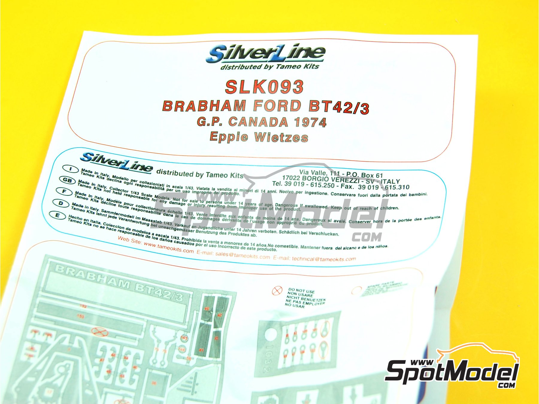 Image 1: Brabham Ford BT42/3 Equipo Brabham Racing Organisation - Gran Premio de F&oacute;rmula 1 de Canada 1974 | Maqueta de coche en escala&nbsp;1/43 fabricado por Tameo Kits (ref.&nbsp;SLK093)