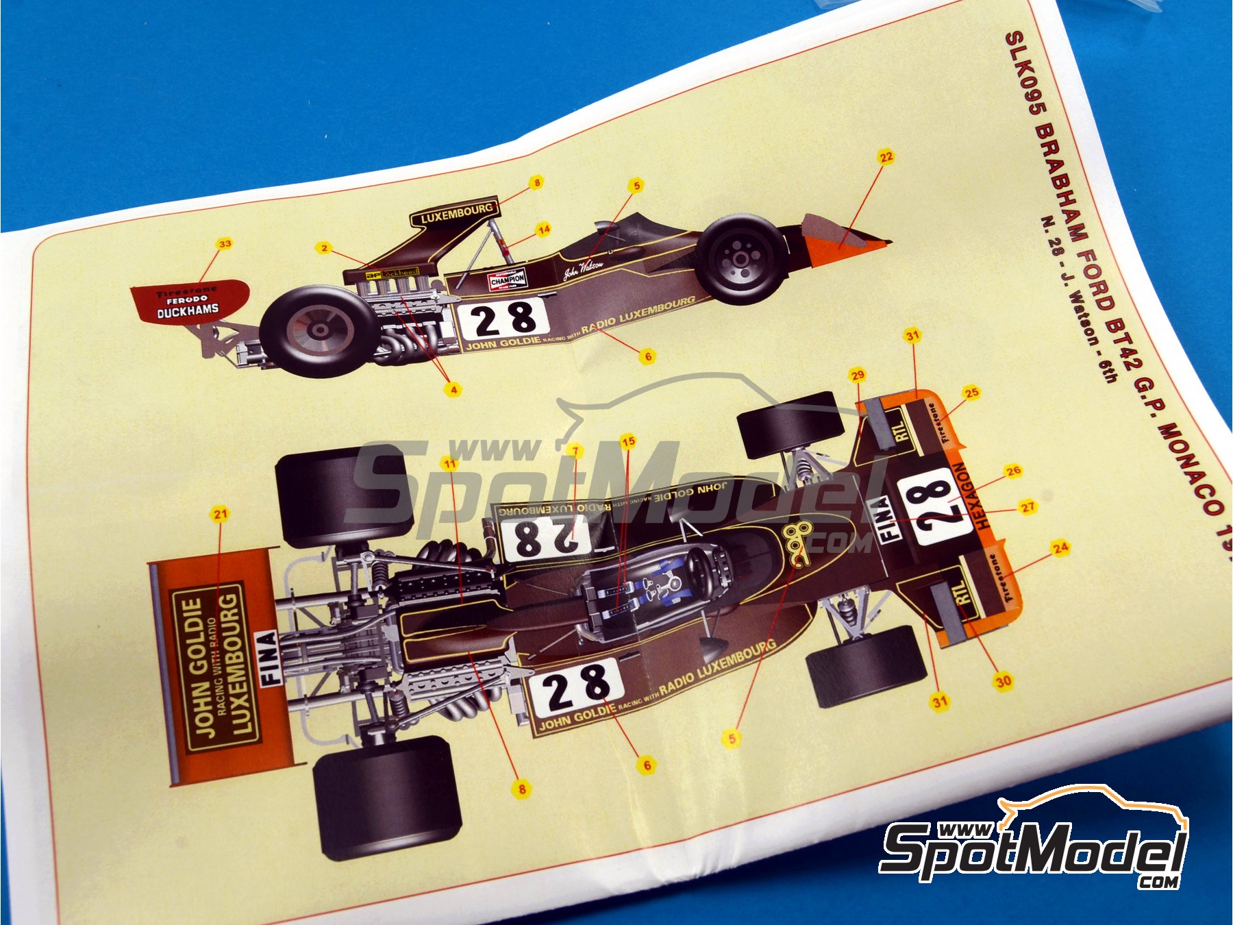 Image 2: Brabham Ford BT42 Equipo Brabham Racing Organisation patrocinado por John Goldie - Gran Premio de Formula 1 de M&oacute;naco 1974 | Maqueta de coche en escala&nbsp;1/43 fabricado por Tameo Kits (ref.&nbsp;SLK095)